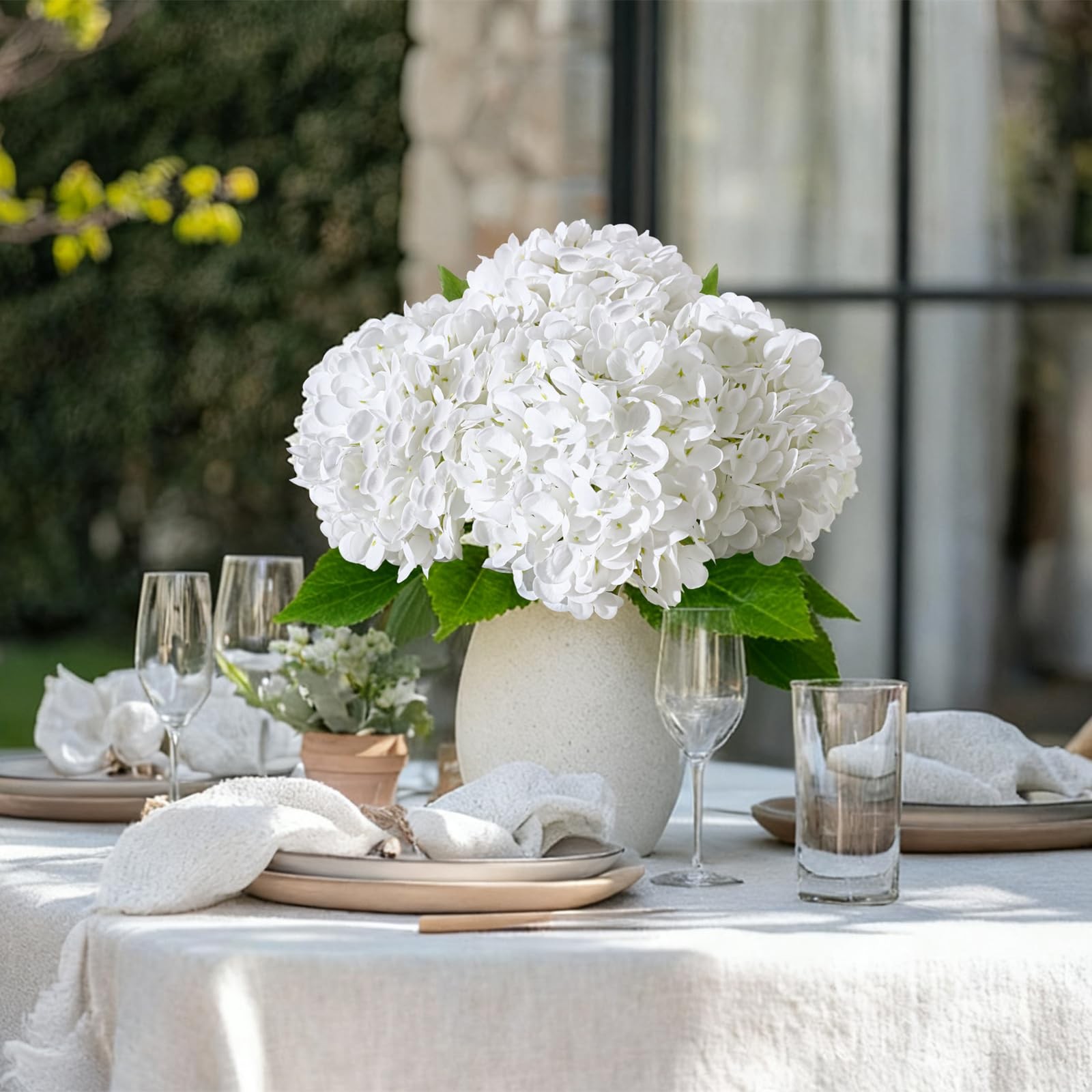 4 Pcs Artificial Hydrangea Silk Flowers with Stems, 19.7″ White Faux Hydrange…