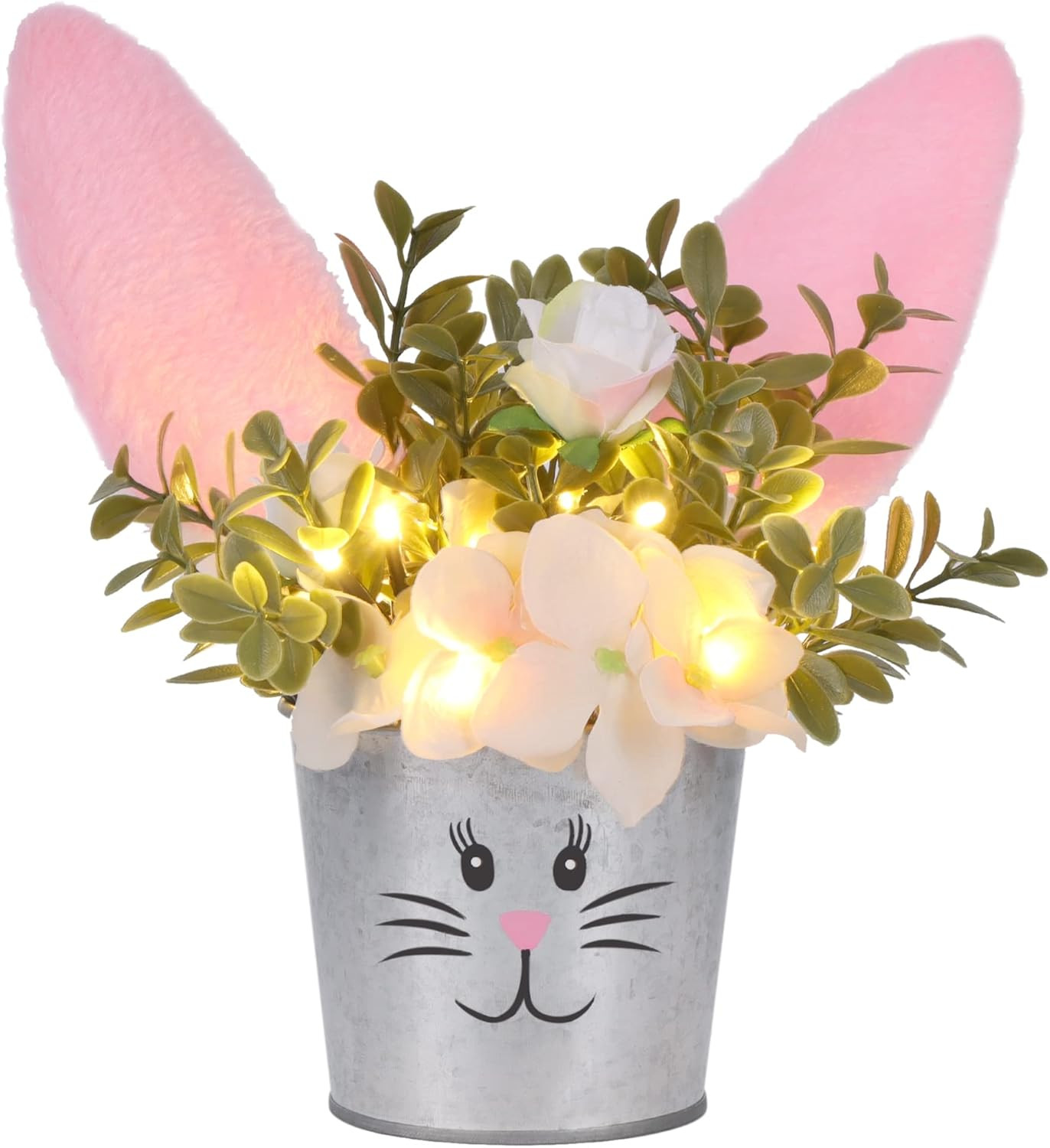 Easter Table Decorations Artificial Flower with Bunny Ear, Lighted Easter Desk D