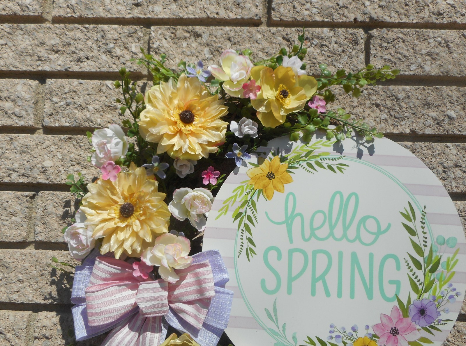 17″ Hello Spring Pink Ranunculus Yellow Dahlia Purple Floral Grapevine Wreath