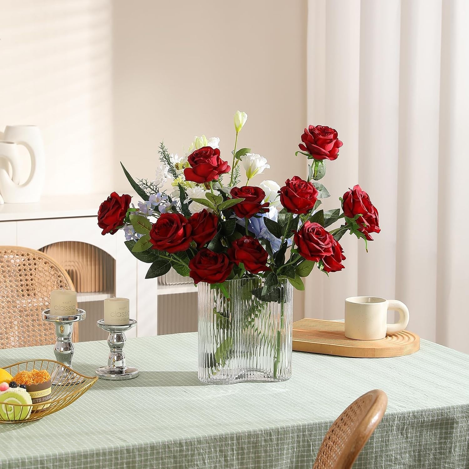 12PCS Maintenance-Free Burgundy Roses – Realistic Silk Flowers for Centerpieces