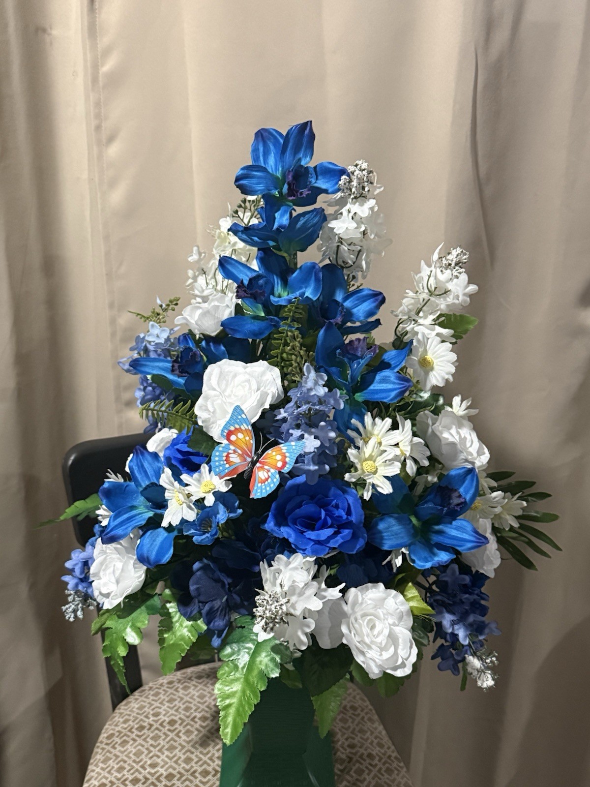 Cemetery Flowers Sympathy Grave Artificial Arrangement For Grave Blue Orchid