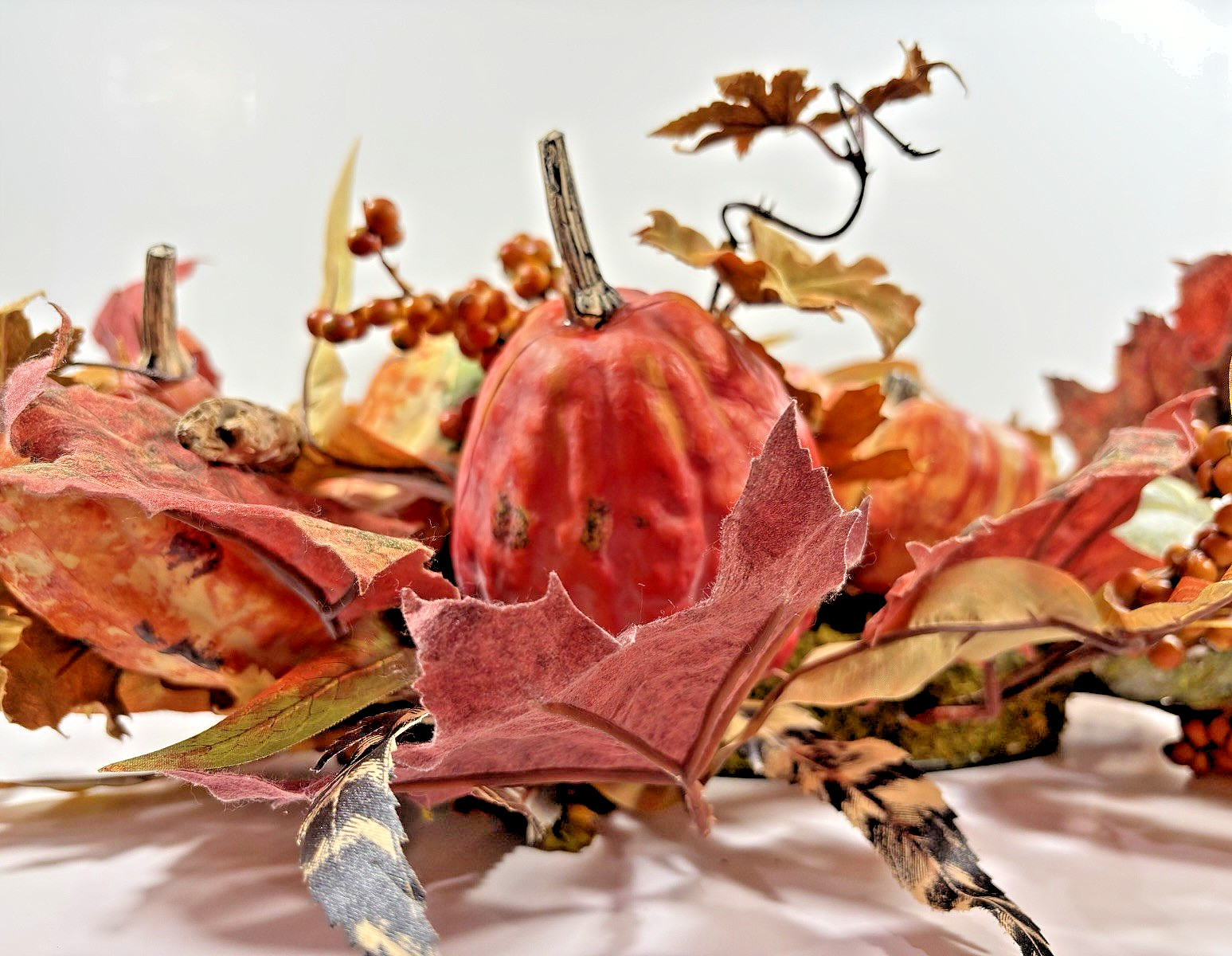 Thanksgiving/Fall Leaves Gourd Centerpiece w/ Twigs Oval Arrangement 19”