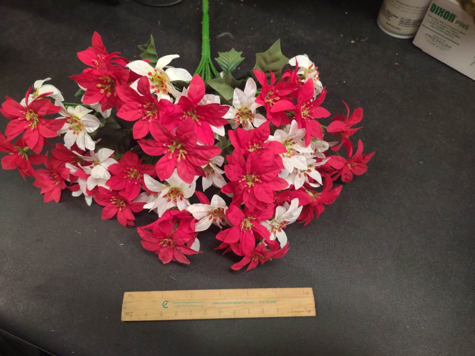 Big Bush with Small Blooms: Vintage Mini Poinsettia Red/White w/12 Stems, 15″