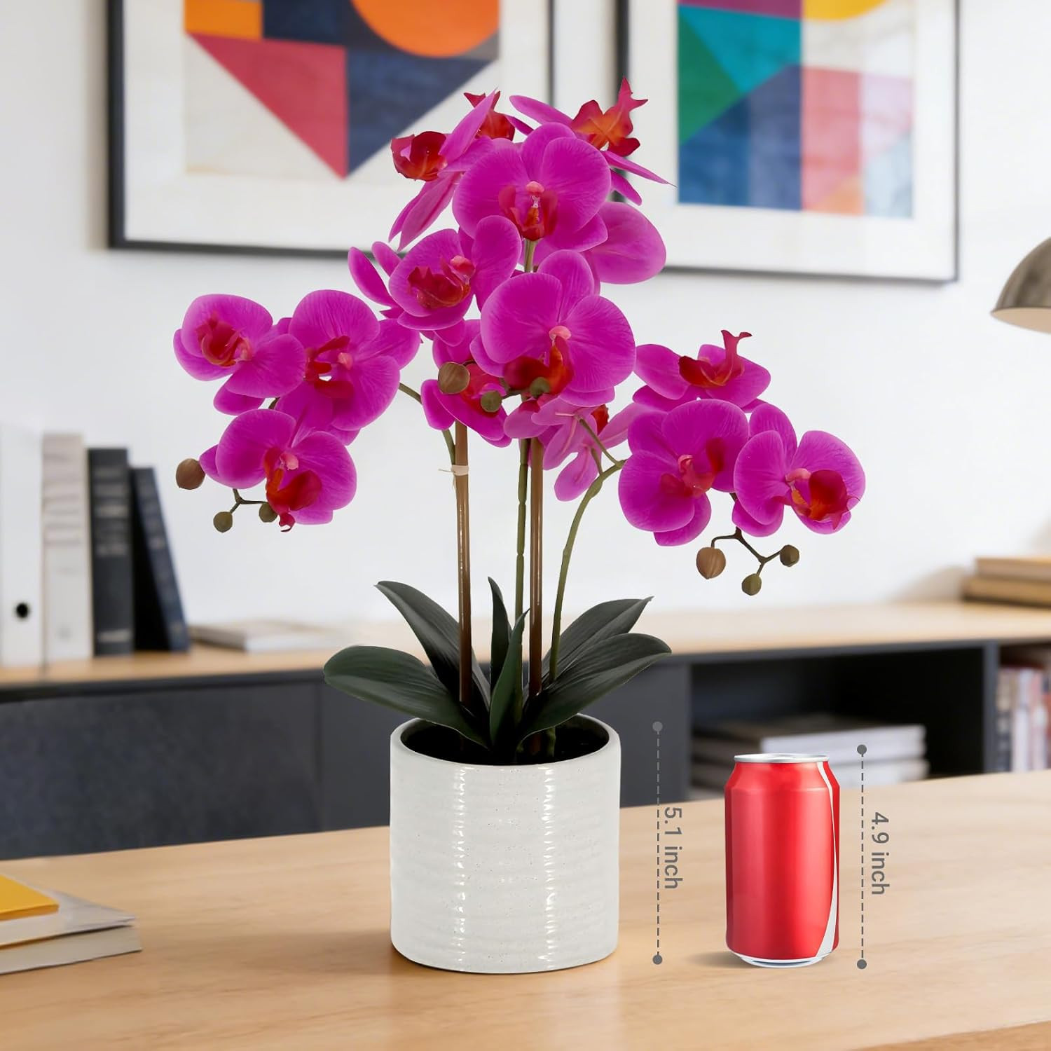 Realistic 23″ Dark Pink Fake Orchid Plant for Home & Office Decor