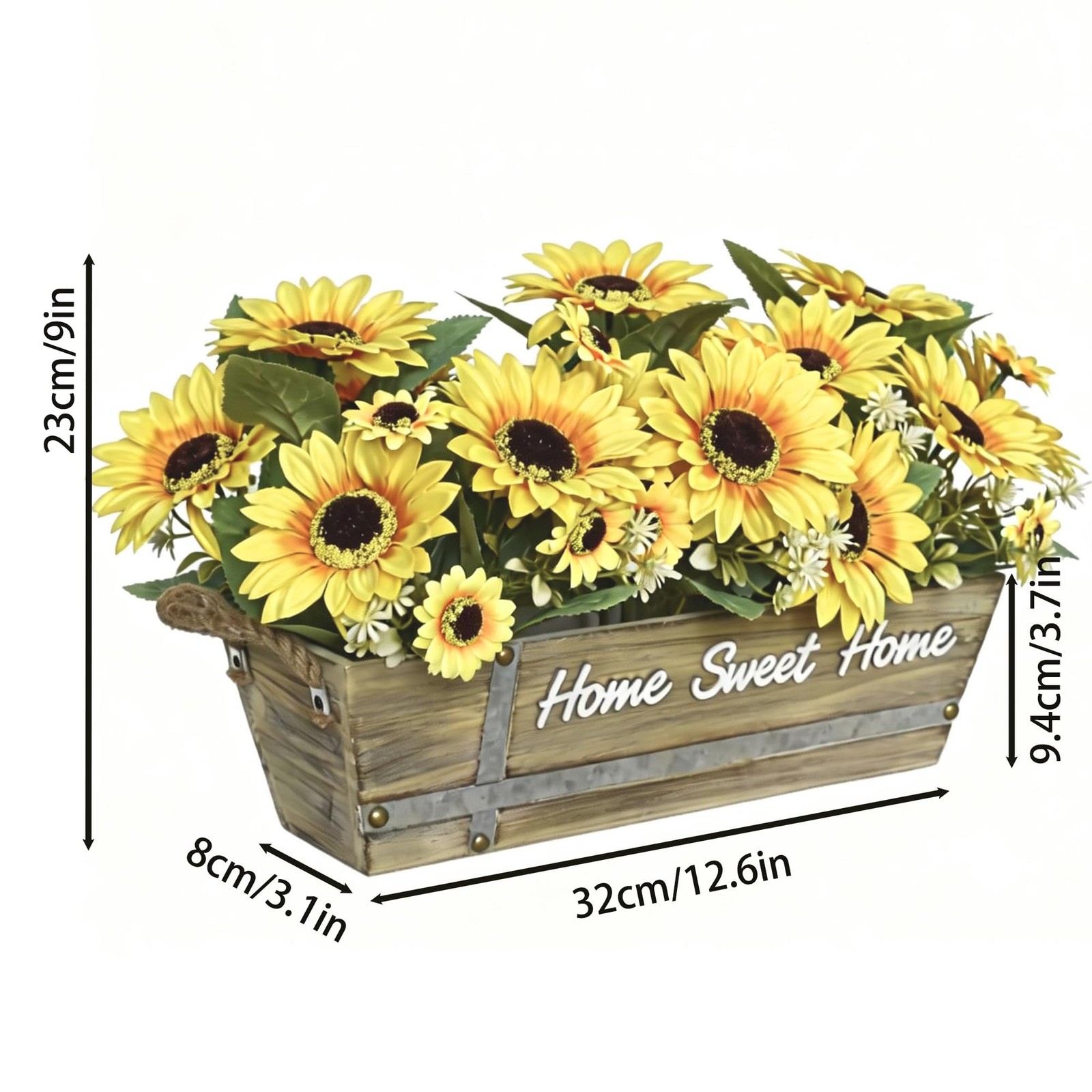 Artificial Sunflower Arrangement in Rustic Wood with “Home Sweet Home” Sign, …