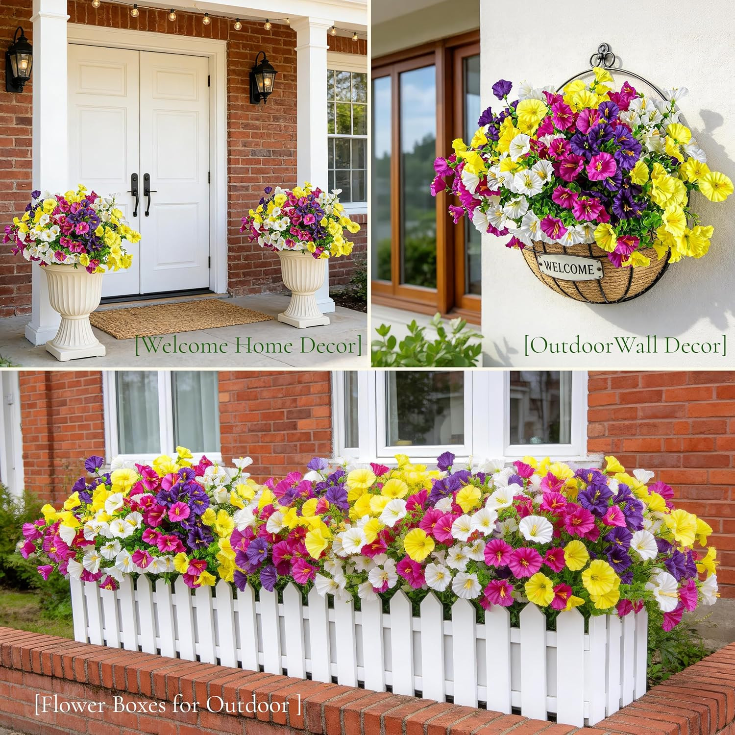 12 Bundles Artificial Petunias Flowers for Outdoors UV Resistant Fake Morning Gl