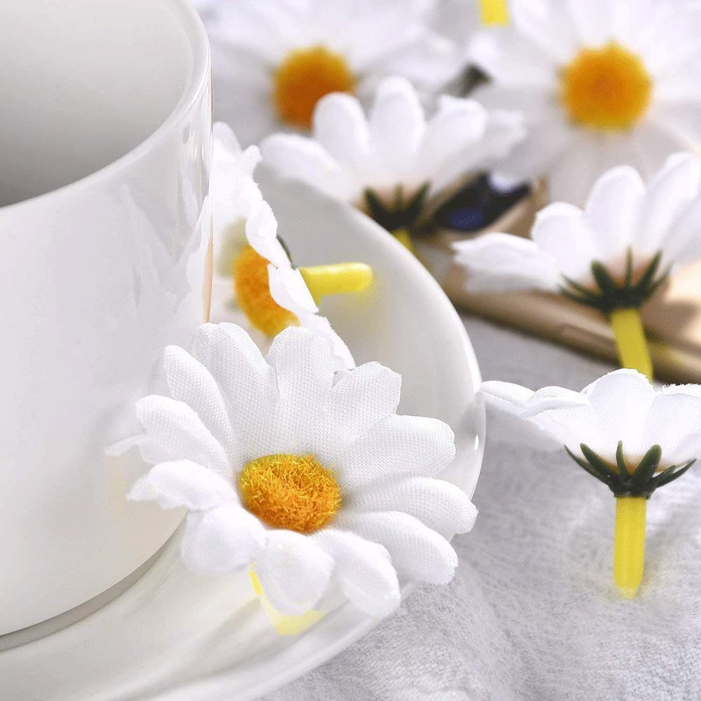 200 PCS Fabric Daisy Flower Heads 1.5 Inch White Artificial Daisies Crafts