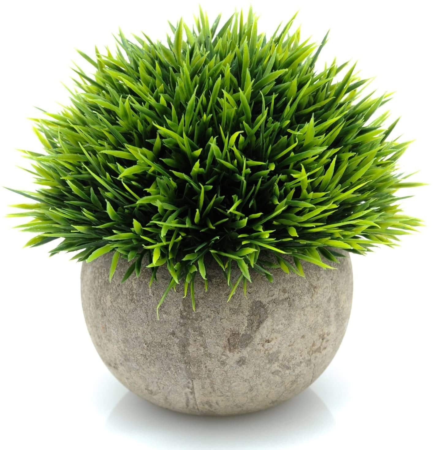 Small Fake Artificial Greenery Grass Round Paper Mache Potted Plant 1 PCS