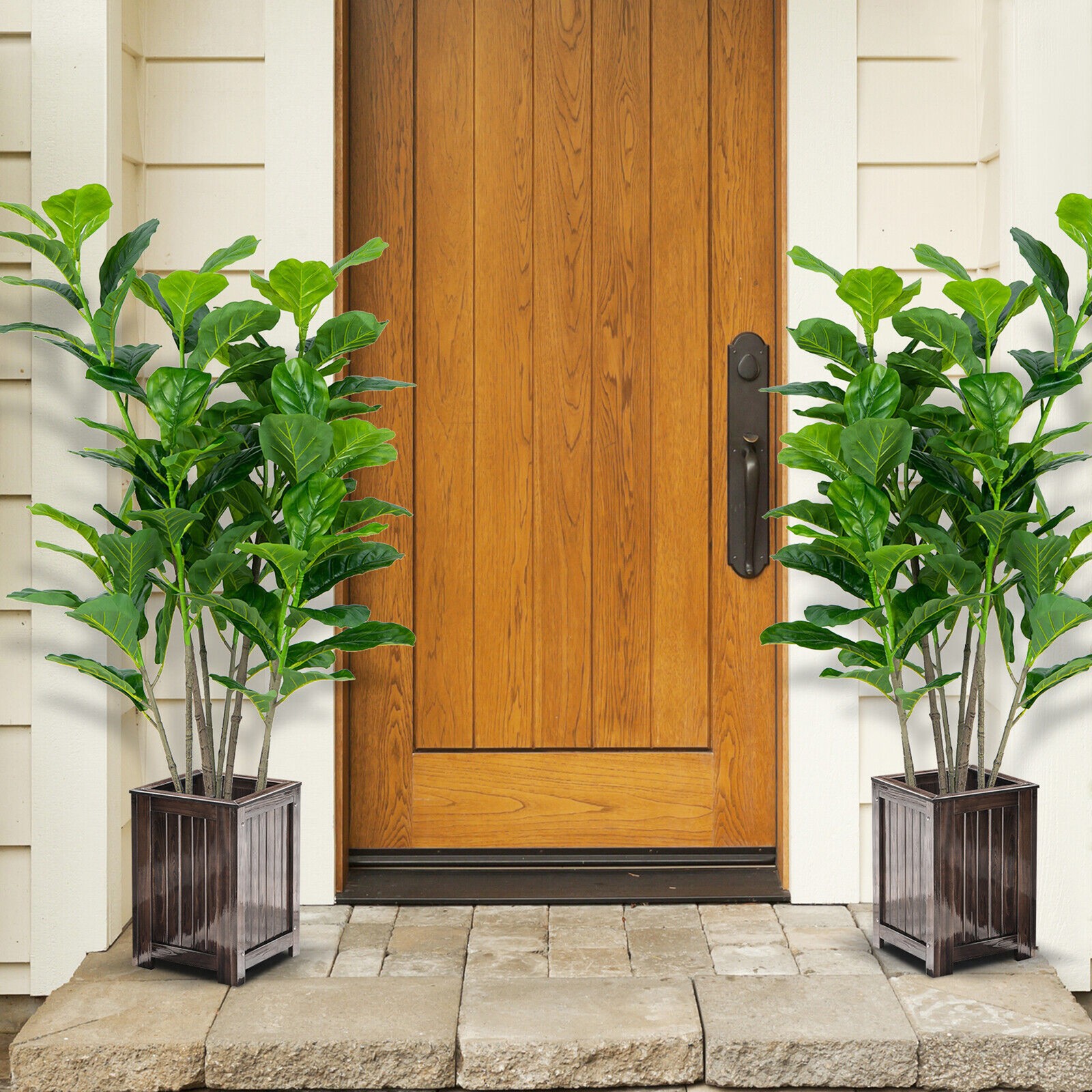 4.2′ Artificial Tree 2-Pack Artificial Fiddle Leaf Fig Tree for Indoor Outdoor