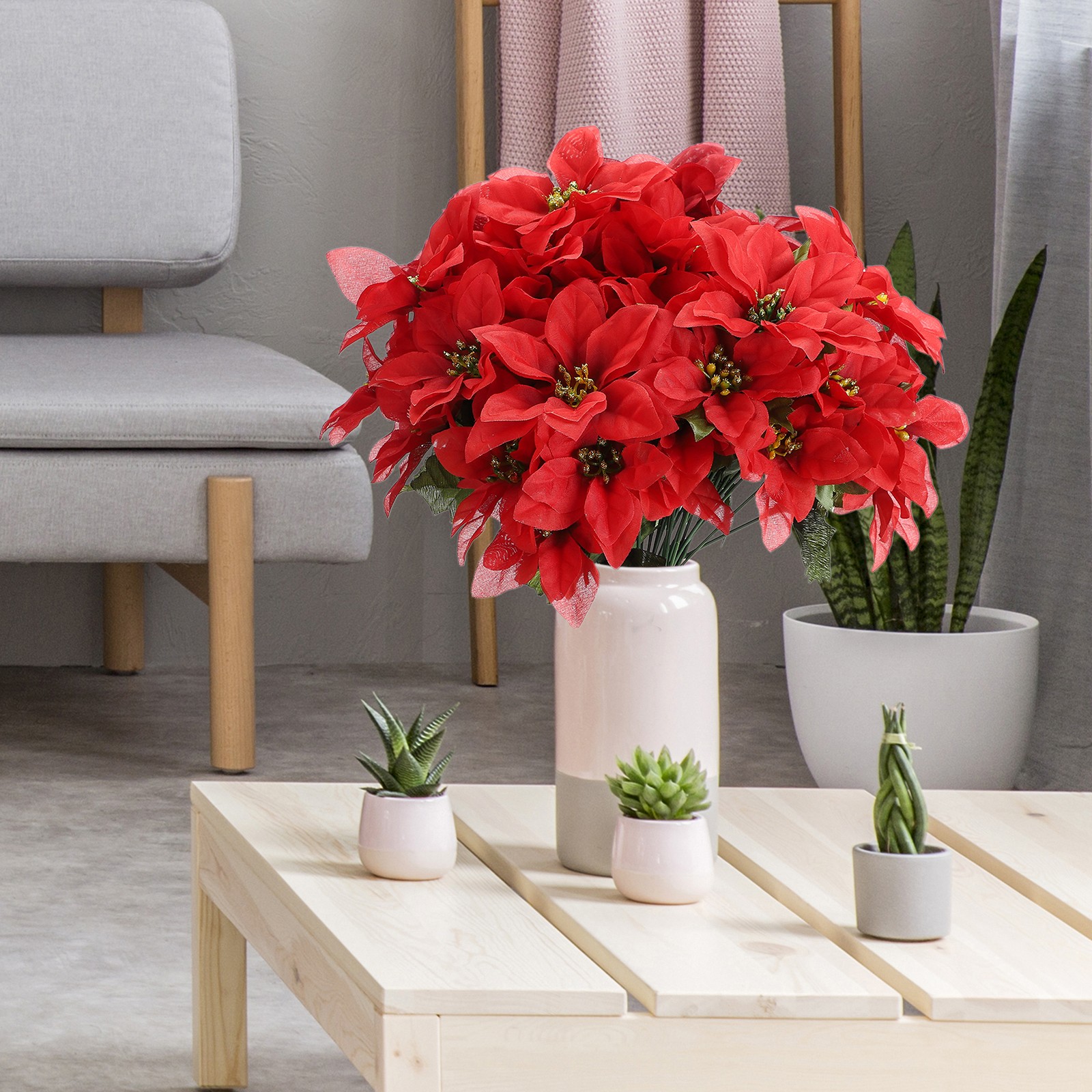 35cm Red Poinsettia Artificial Flower Arrangement