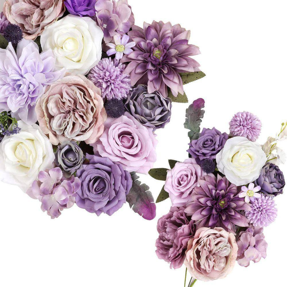 10 In. Artificial Purple Flowers Combo Silk Peony Rose Hydrangea for DIY Wedding