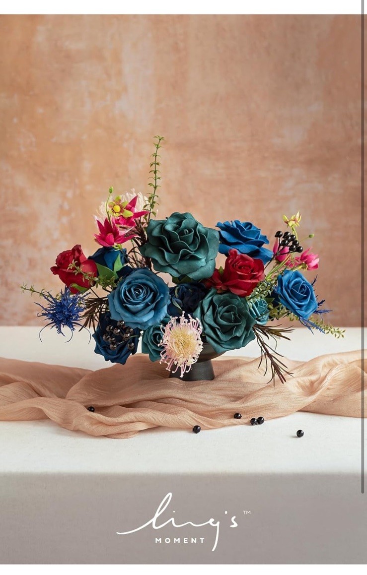 Ling’s Moment Fake Flowers Box, Foam Roses Artificial Fern Berry Faux Blue Navy