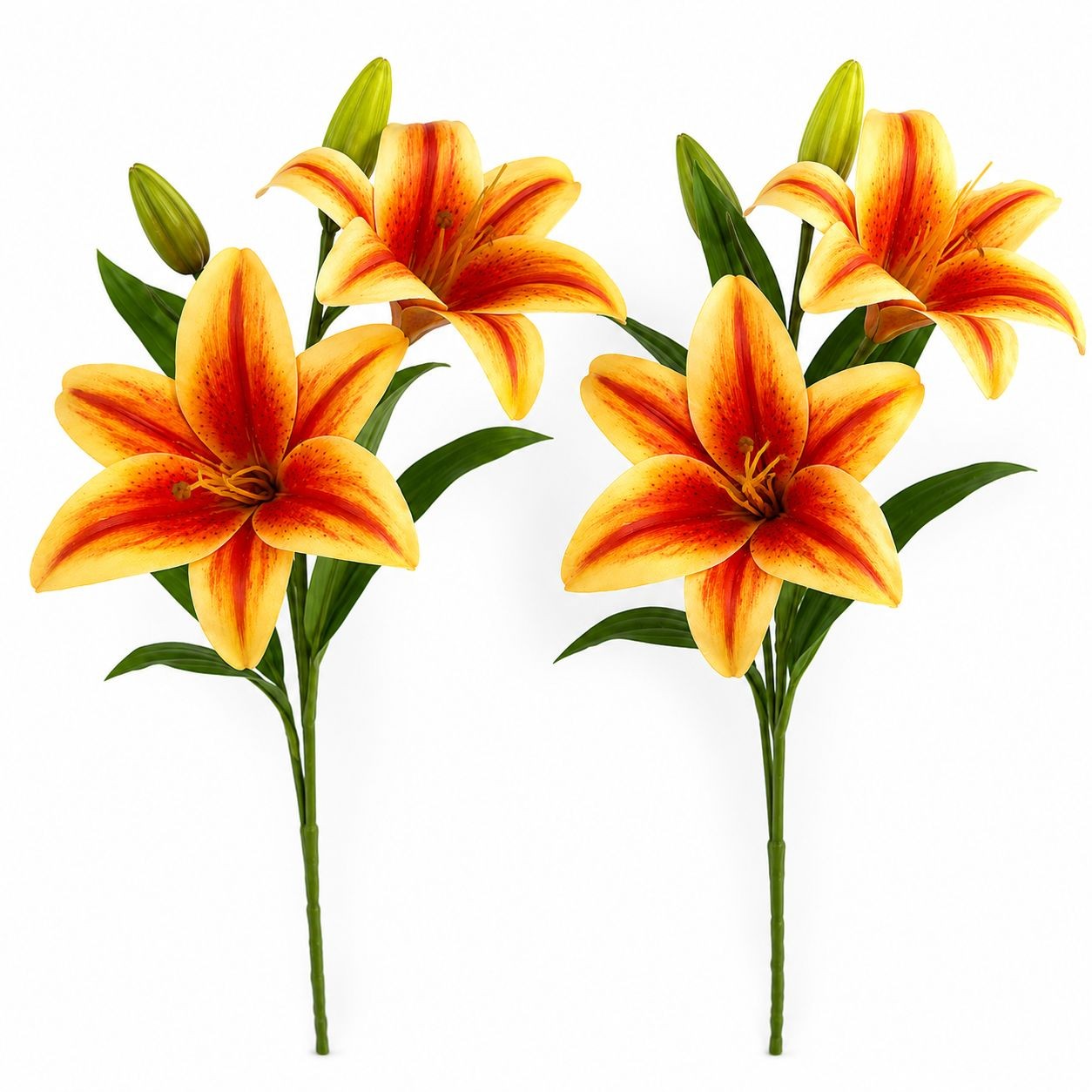 Real Touch Orange Lily Stems Set of 2, Artificial Tiger Lily Spray, Faux Fall Fl
