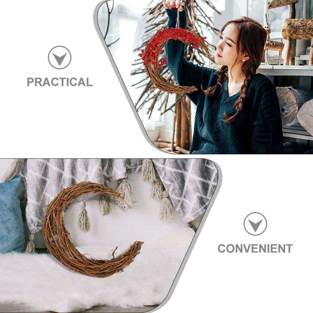 2Pcs Reusable Moon Rattan Wreath Ring DIY Decor Frame with Natural Vine