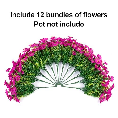 Artificial Flowers Fake Plants for Outdoors Decoration, 12 Bundles Silk Fuchsia