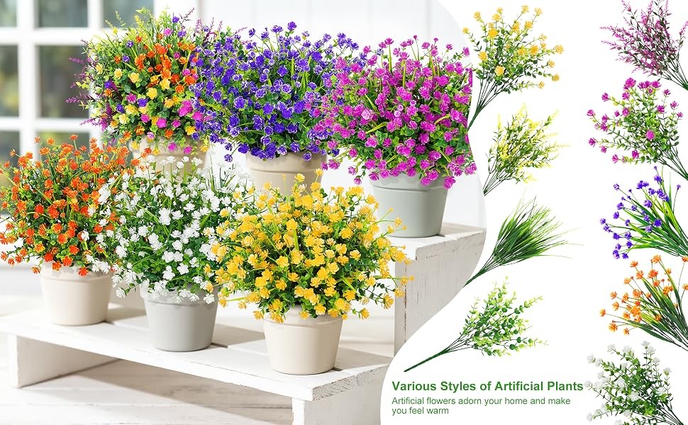 20 Bundles Artificial Plastic Flowers for Outdoors, Mixed Color | Plastic fake