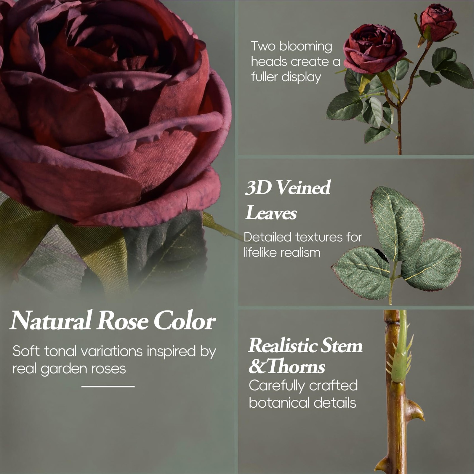 Burgundy Garden Style Silk Artificial Fake Rose Flowers Loose Bouquet 20 PCS