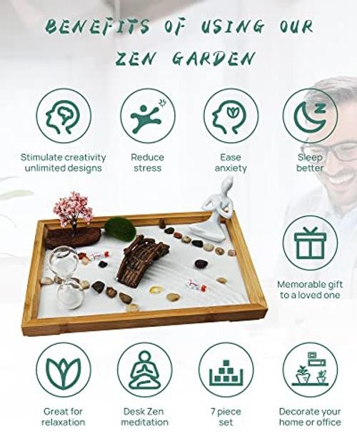 Japanese Zen Garden for Desk – 12″ x 8″ Desktop Mini Zen Garden with Life Flows