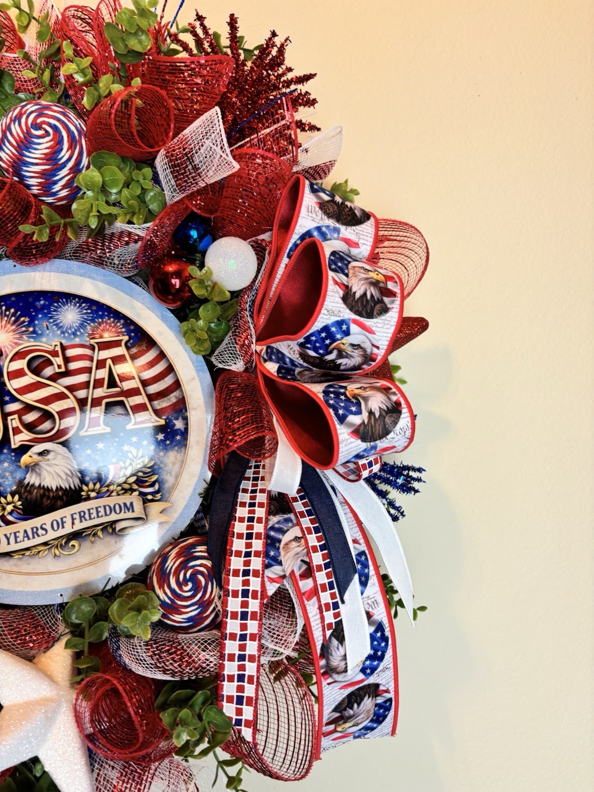 Patriotic Wreath USA Flag Red White Blue Front Door Decor American Eagle