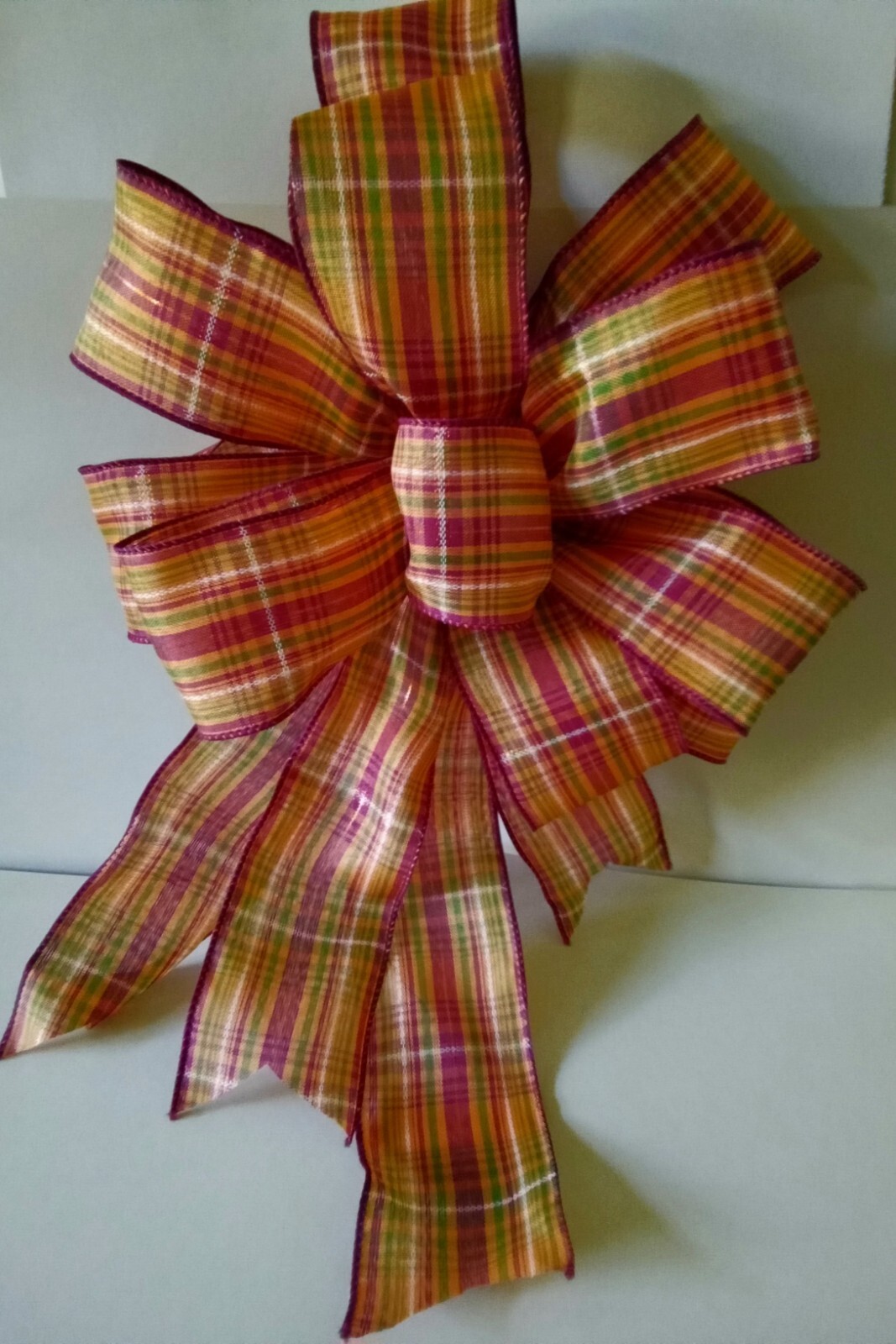 Fall Bow approx. 10 in wide decoration mailbox wreath lamp post handmade Plaid
