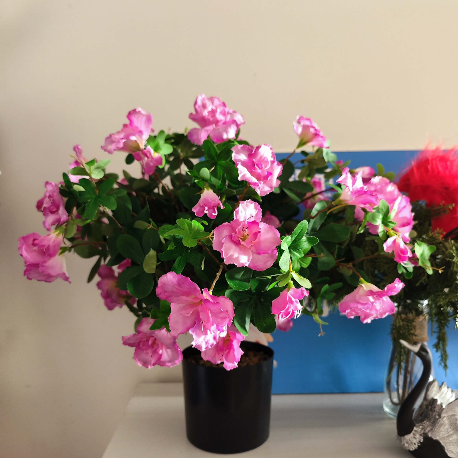 48 Large Blooms Artificial Potted Azalea Flowers ,UV Resistant , Realistic Decor