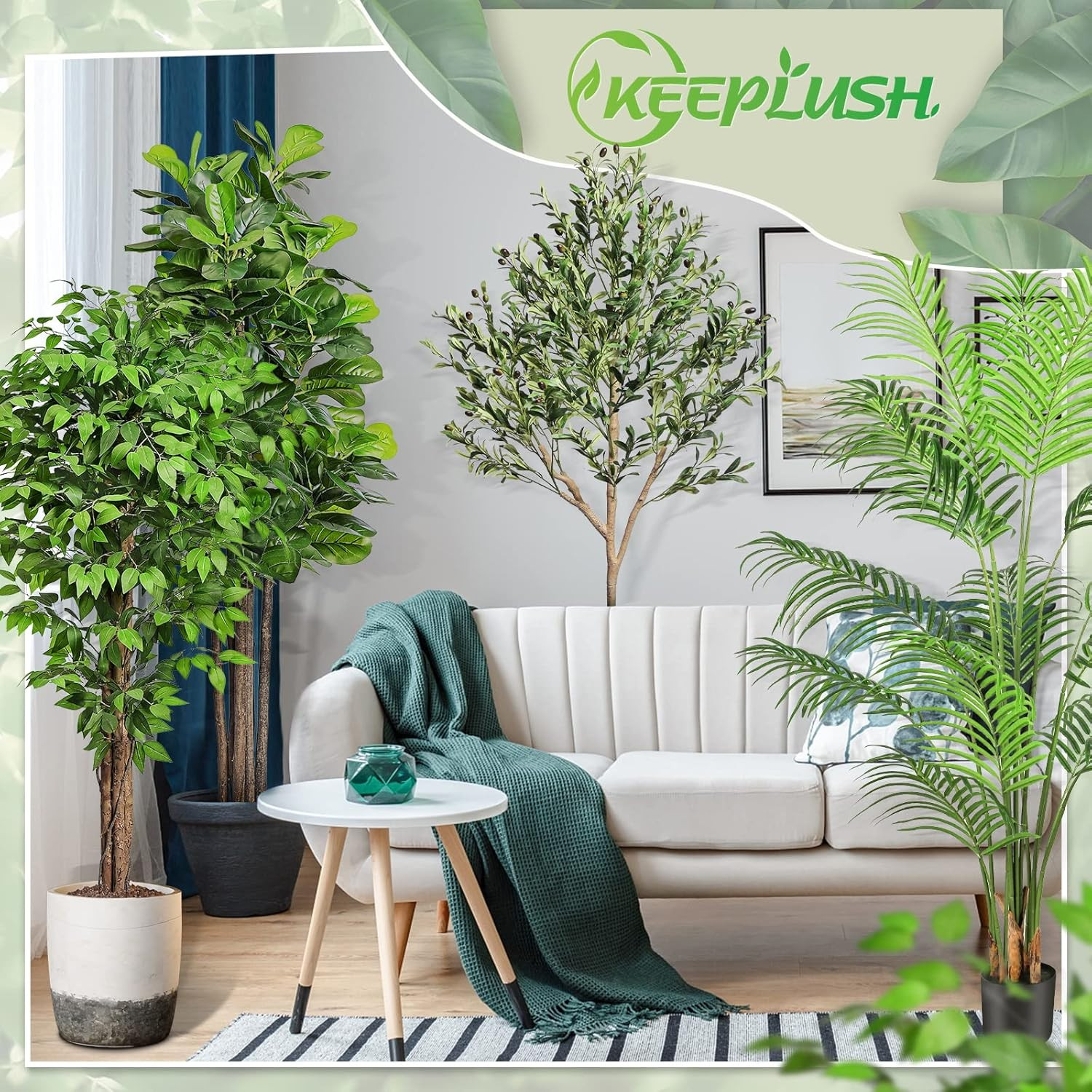 7Ft Lifelike Ficus Artificial Tree with Natural Trunk for Home Decor