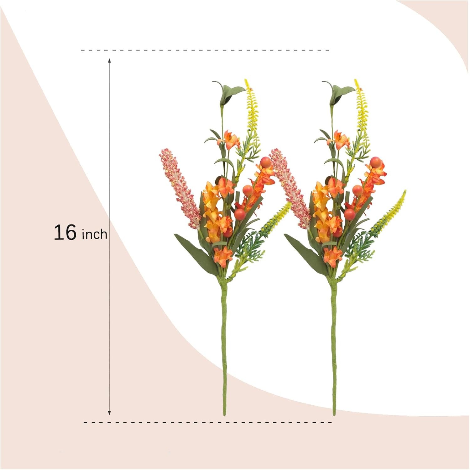 16″ Fall Orange Yellow Forsythia Flower Picks Autumn Gradient Berries Boquet