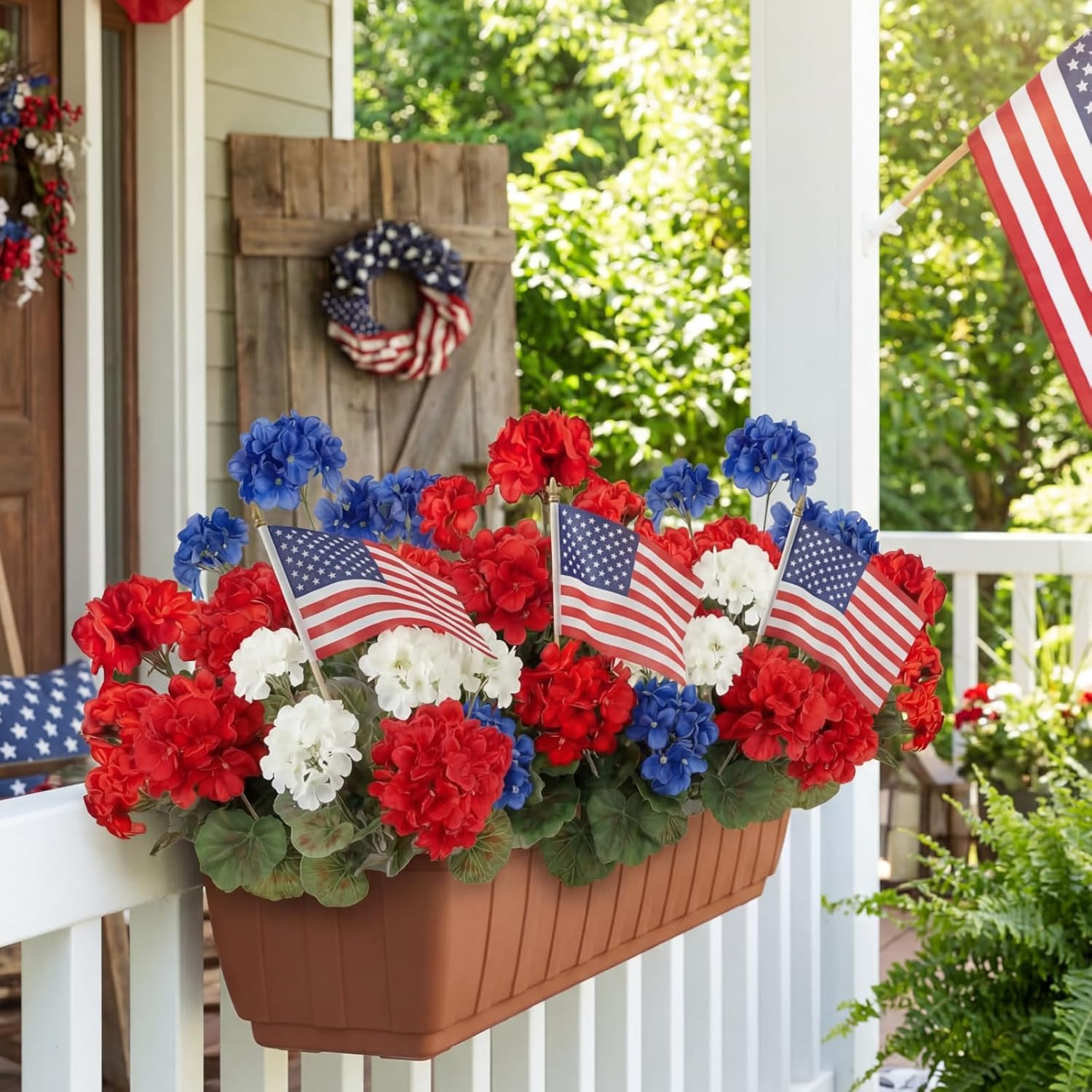 Norme 12 Stems Red White Blue Artificial Flower for Outdoor Porch 4th of July Pa