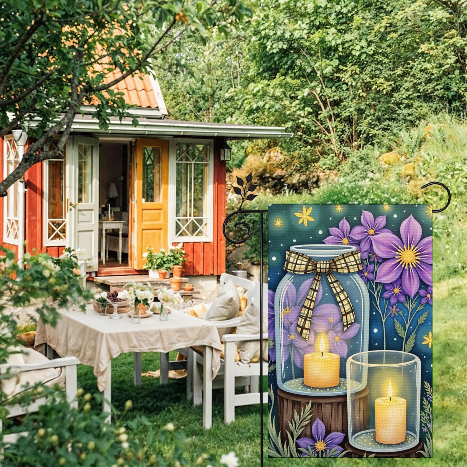 Spring Vase Colorful Flowers Daffodil Daisies Tulip Firefly Candle Garden Flag 1