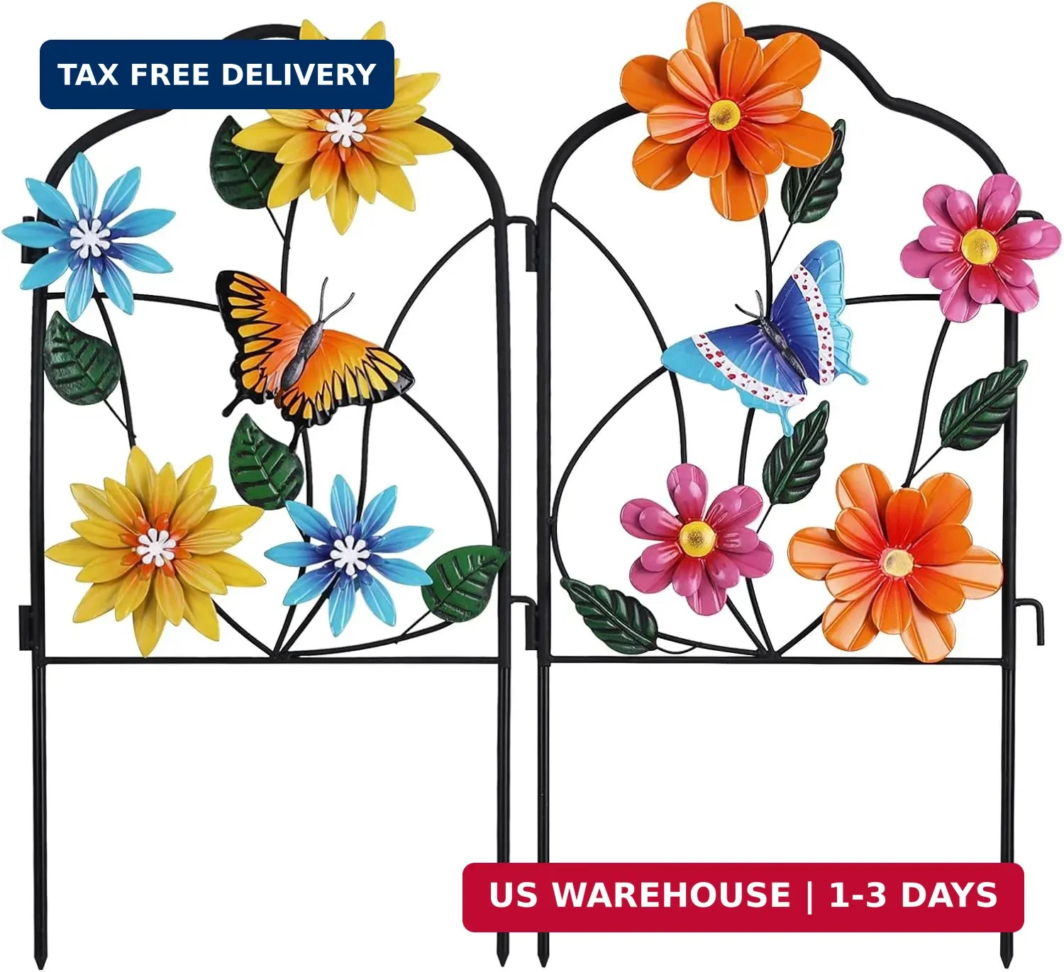hogardeck Garden Decor for Outside, Set of 2 Metal Fence Decorative Garden Stake