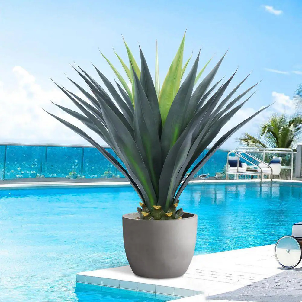 33 In. Green Indoor Outdoor Artificial Agave Shrub Desert Style Faux Plant for P
