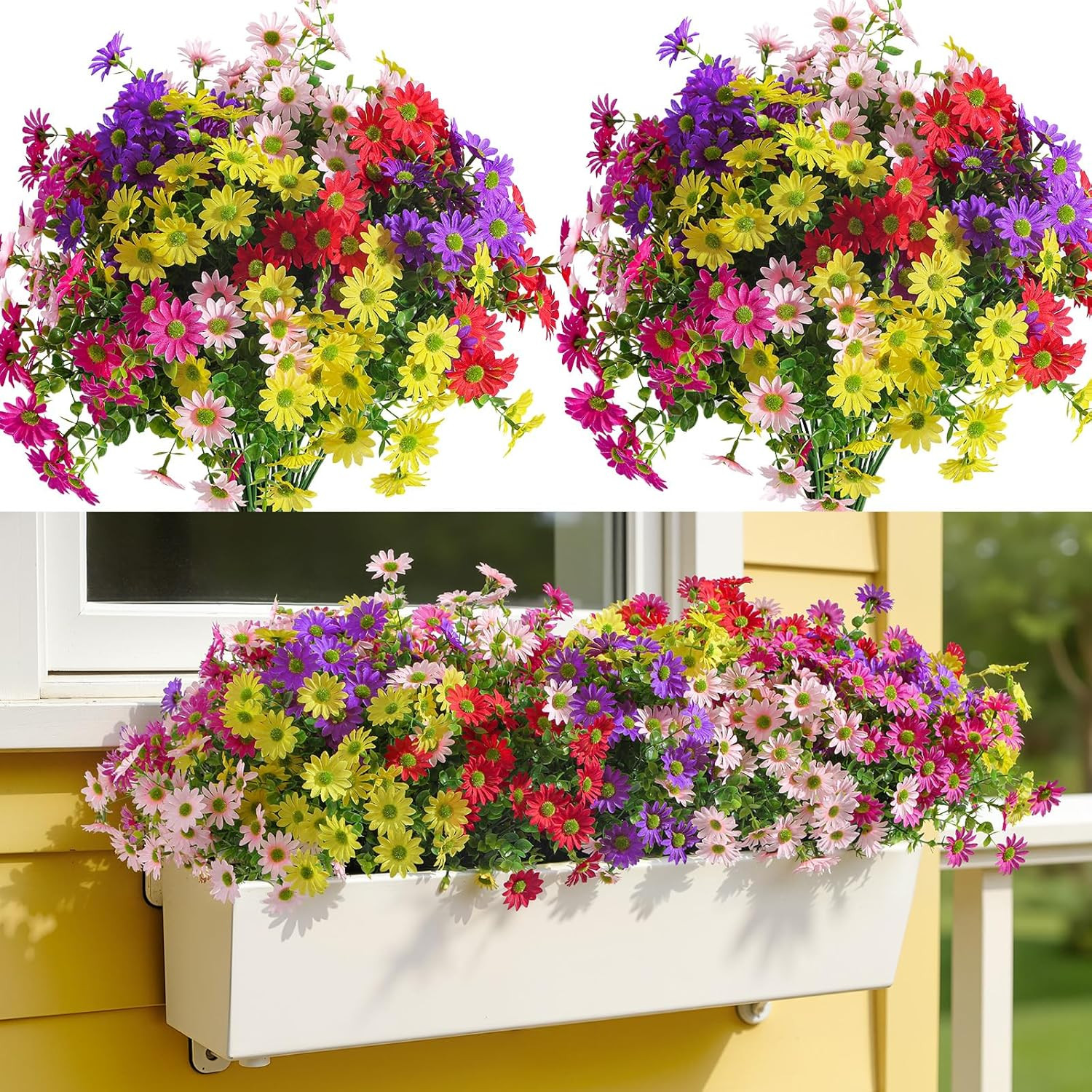 Alupssuc 20Pcs Artificial Flowers for Outdoors UV Resistant，No Fade Faux Daisy F
