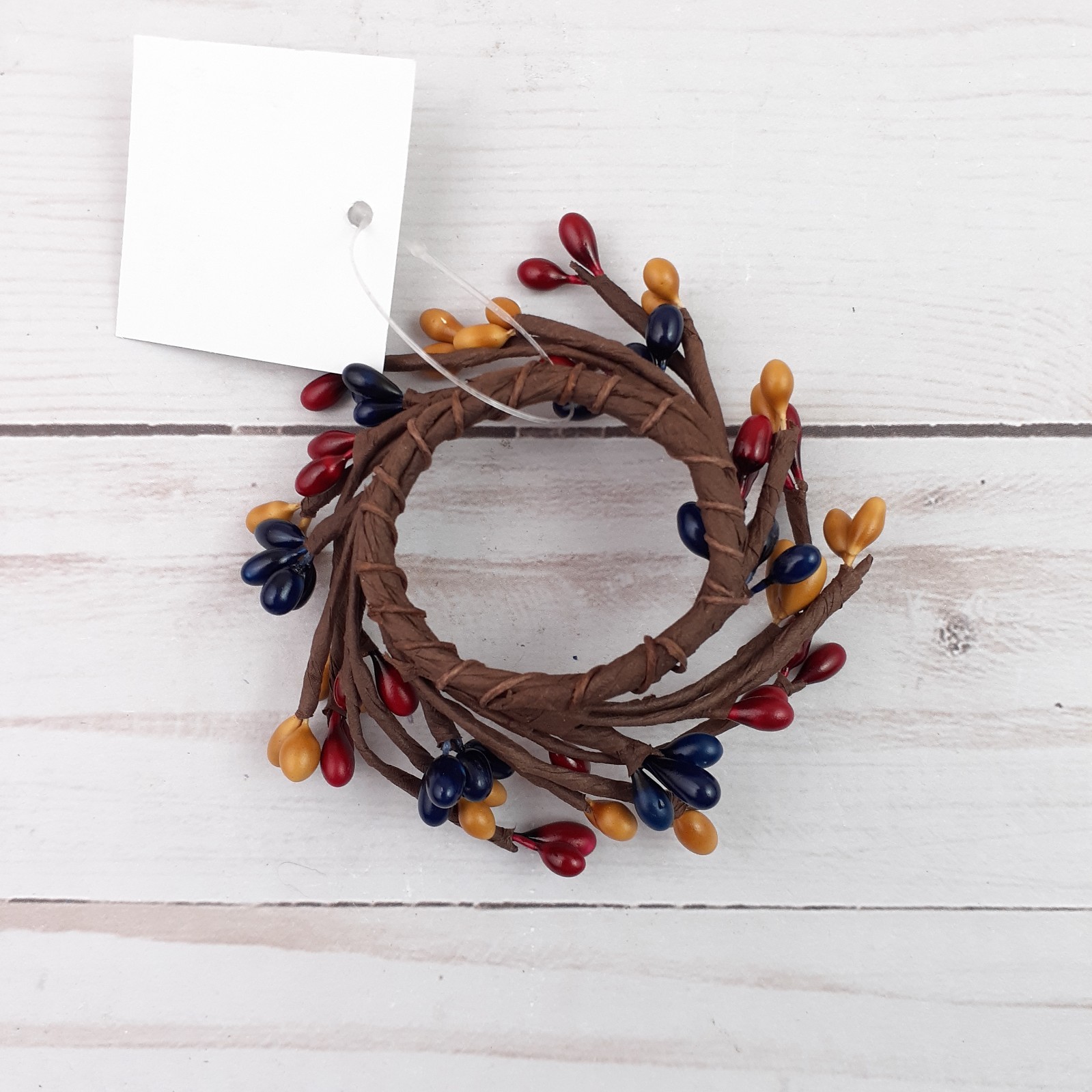 Mini Pip Berry Taper Candle Ring Colonial Mix Yellow Red Blue 1.5 inch inside