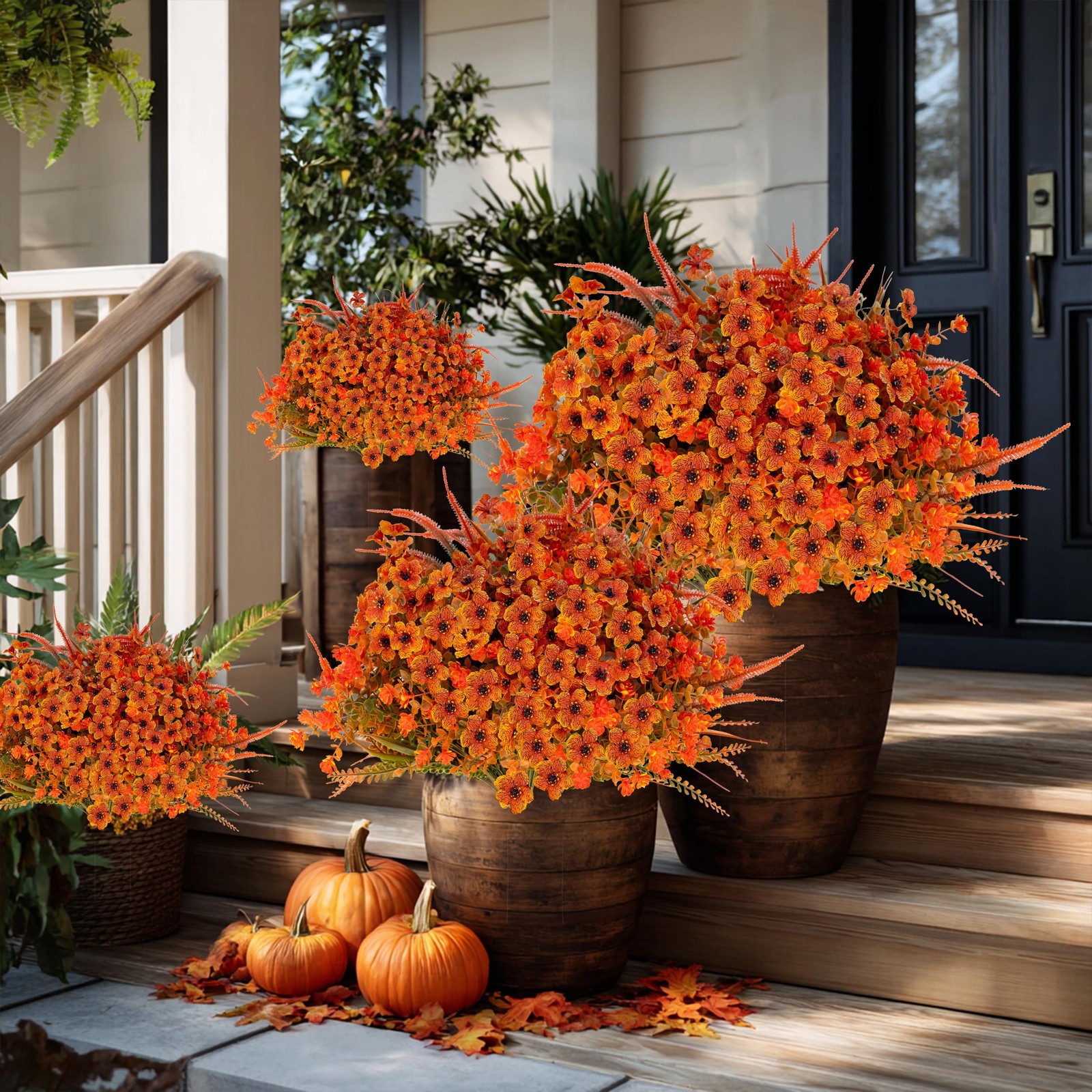Artificial Fall Flowers for Outdoors Fake Mums – 16 Bundles Faux Fall Decor P…