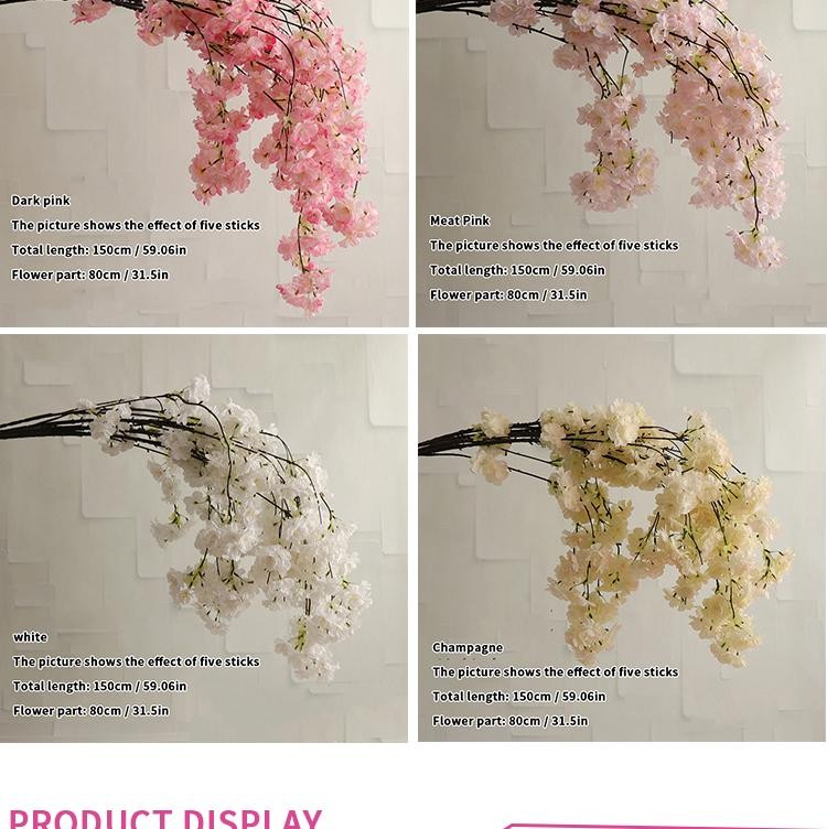 80cm Artificial Cherry Blossom Branch Red Silk Flower Wedding Home Decor Arch