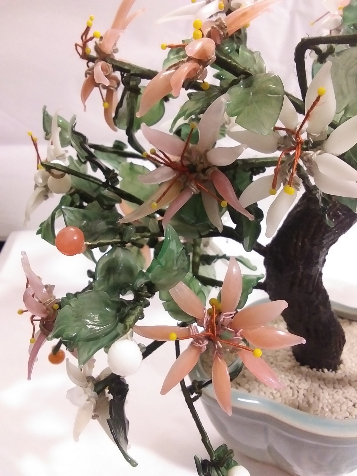 Vintage Glass Bonsai Cherry Blossom Tree 9 in. tall 12 in. wide. Exquisite.