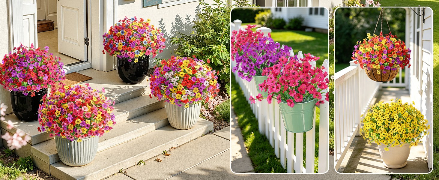 24 Bundles Artificial Flowers for Outdoors Decoration, UV Resistant Silk Faux
