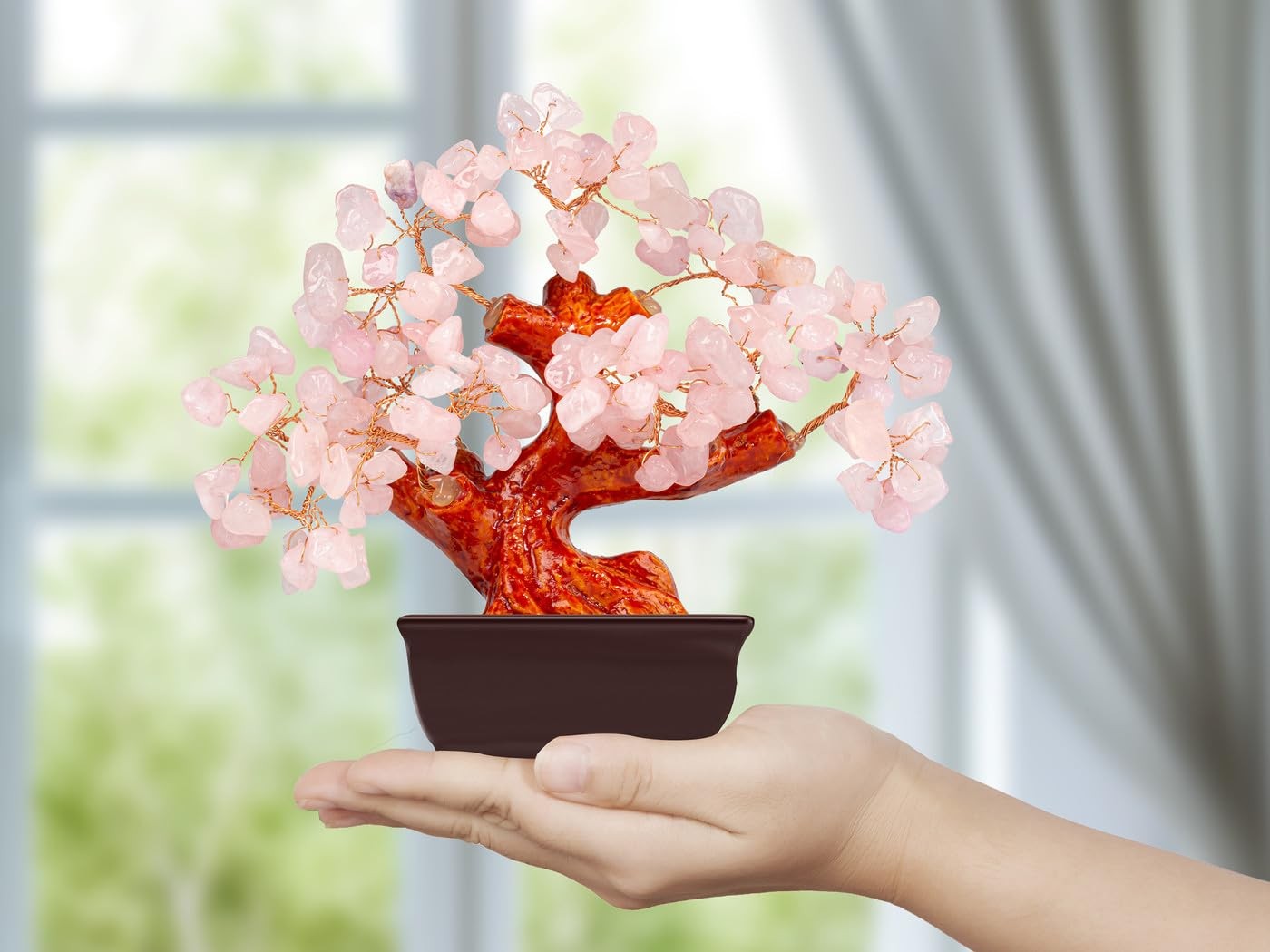 Rose Quartz Crystal Tree Pink Cherry Blossom Decor for Home Desk Office