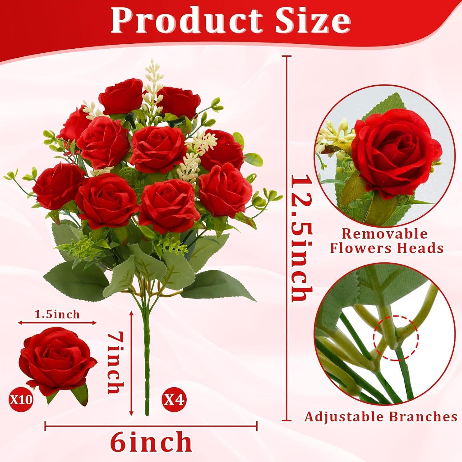 40 Heads Fake Roses Artificial Flowers for Outdoors Spring Valentines Day Decora