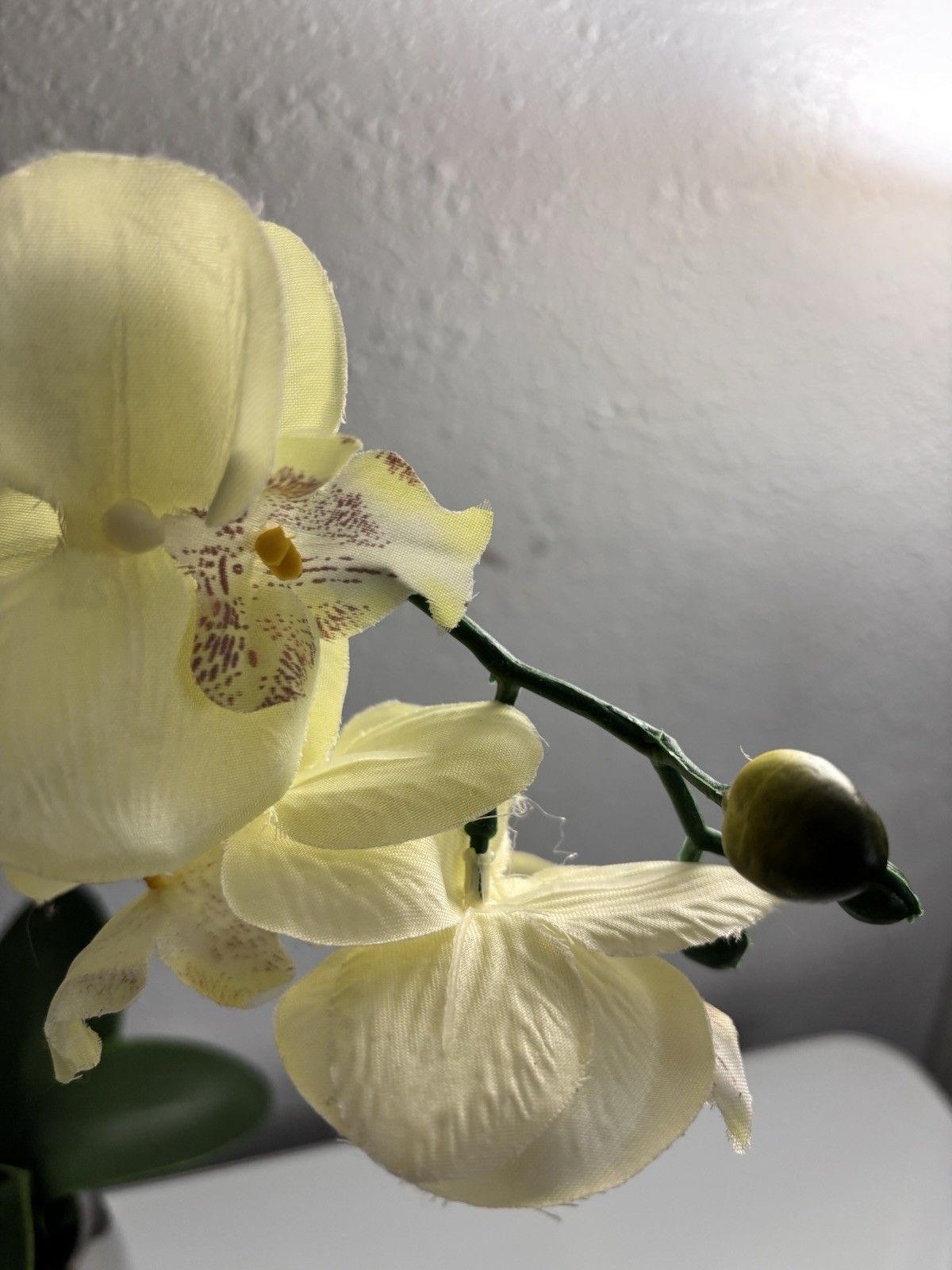 Artificial Yellow Orchid Silver Ceramic Pot Faux Phalaenopsis Floral 19”