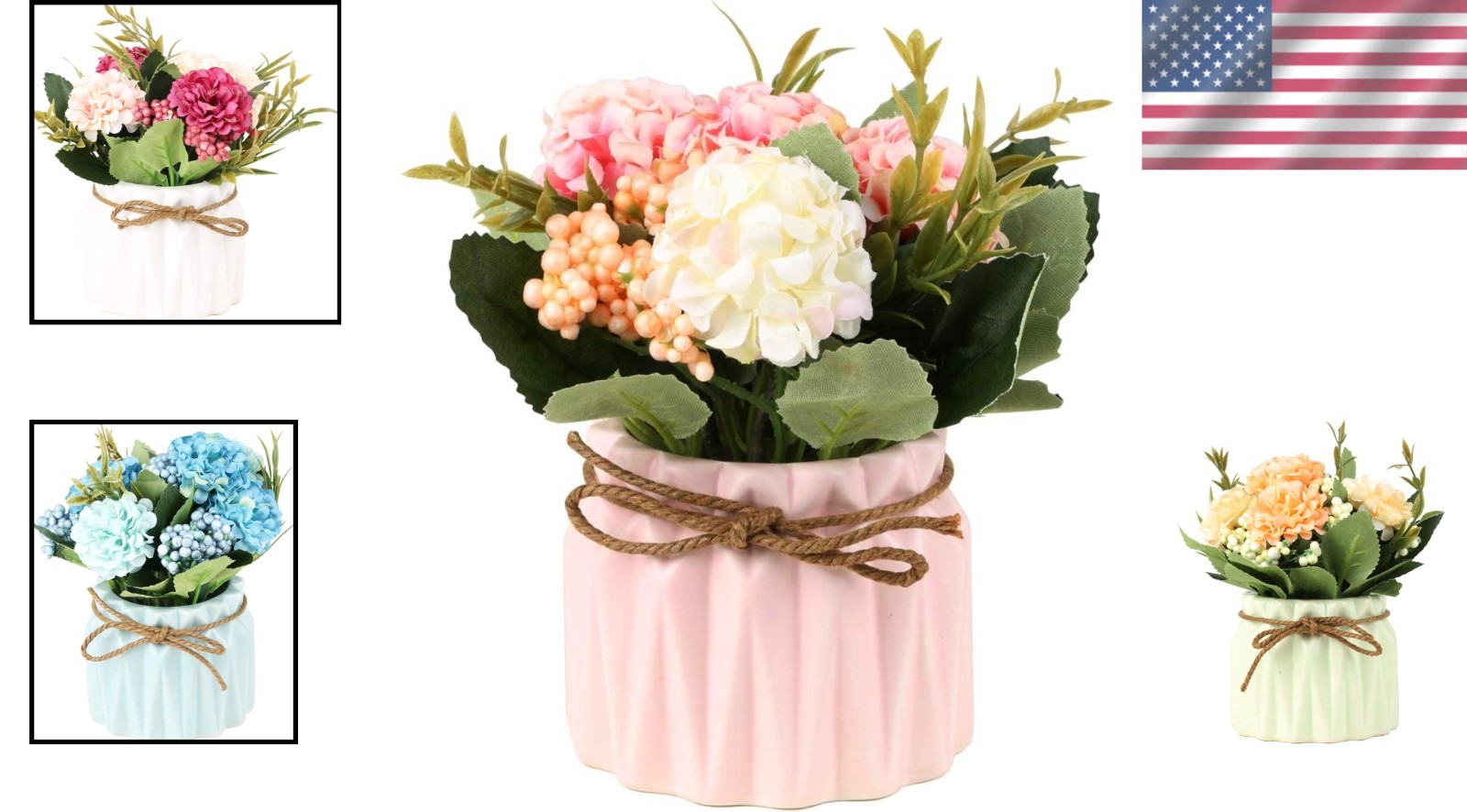 Lifelike Pink Hydrangea in Ceramic Vase – Fade Resistant Decoration for Home