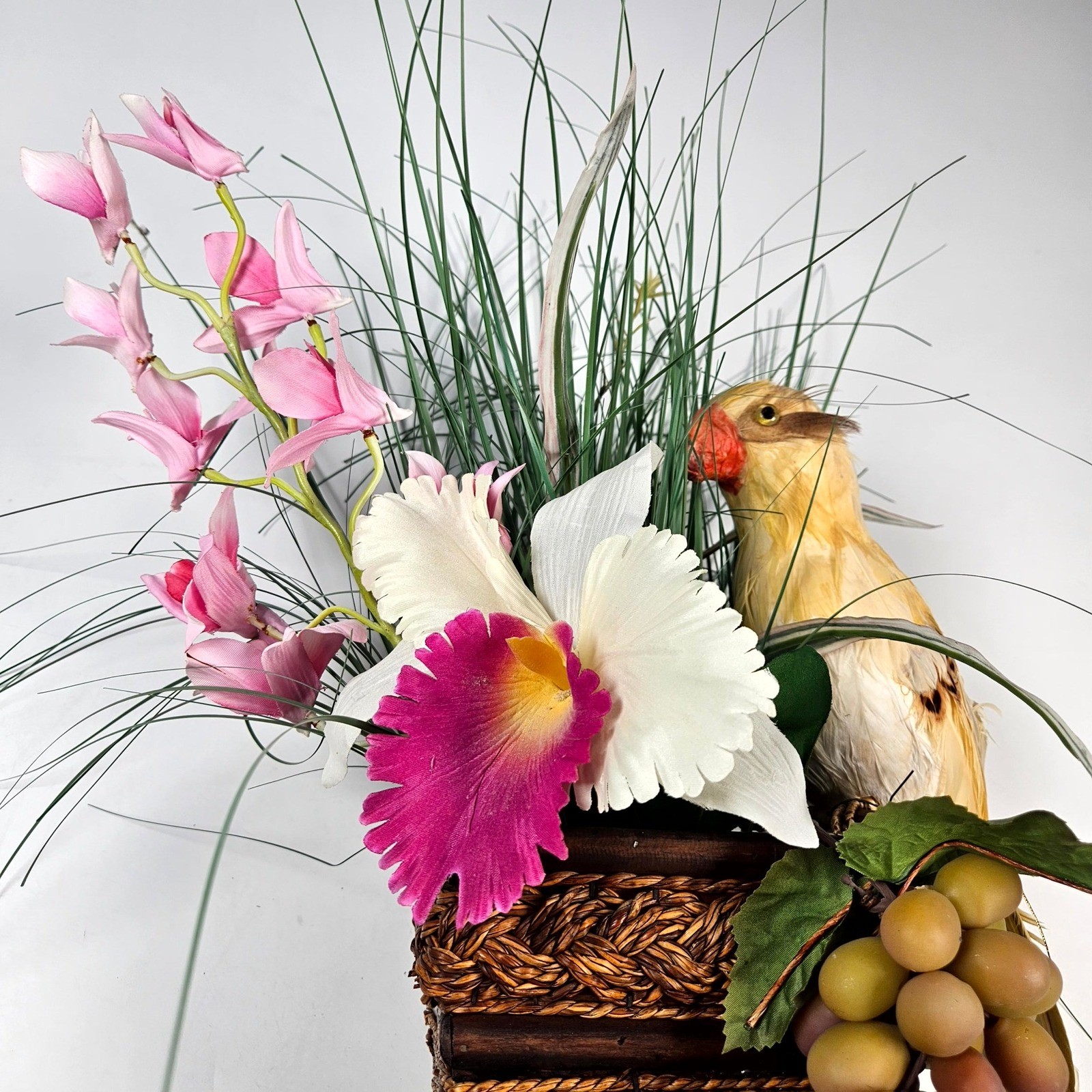 Floral Wall Decor OS Brown Pink Tropical Orchid Bird Tiki Arrangement Beach