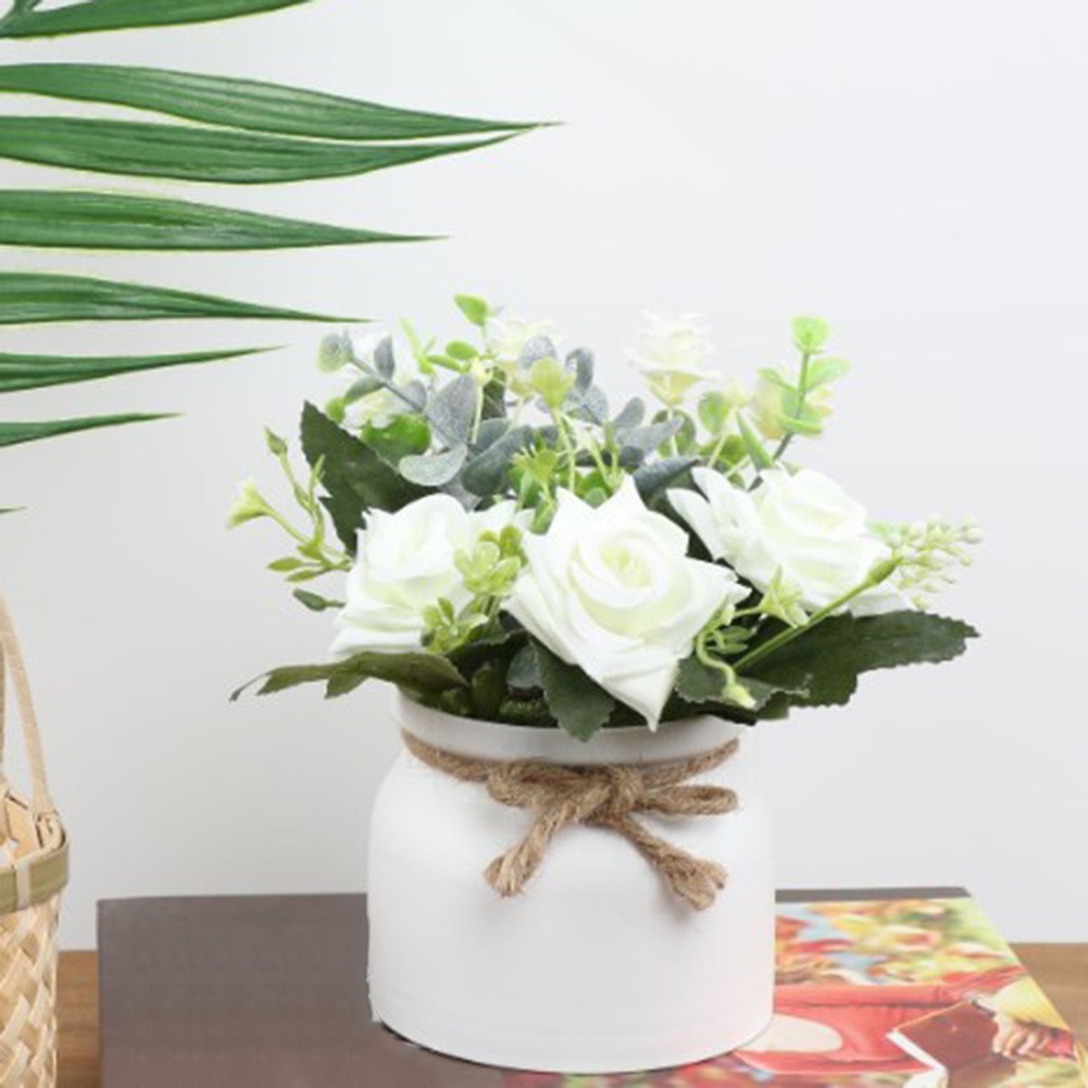 Silk Rose Eucalyptus Camellia Artificial Flowers Potted Plant Nordic Home Office