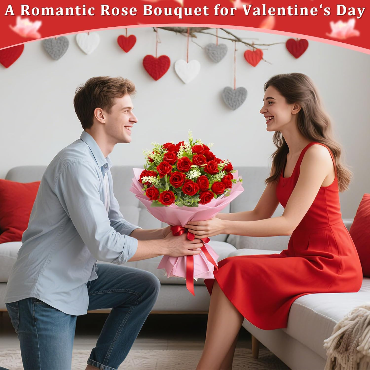 40 Heads Fake Roses Artificial Flowers for Outdoors Spring Valentines Day Decora