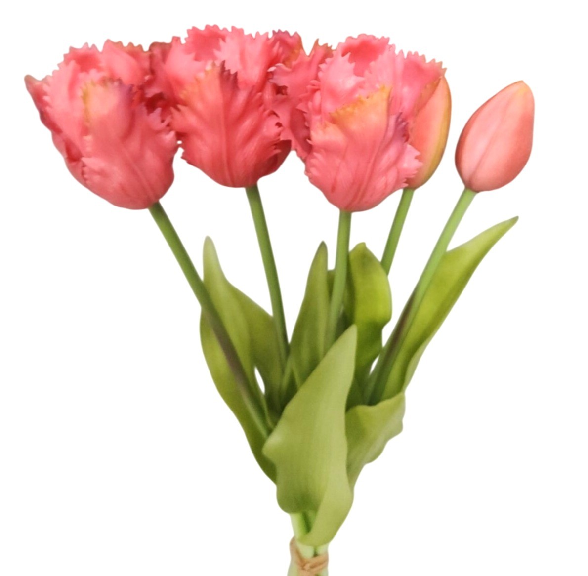 Coral Pink Tulip Bouquet 15 Inch Faux Flowers Purple Tip Spring Decor Farmhouse