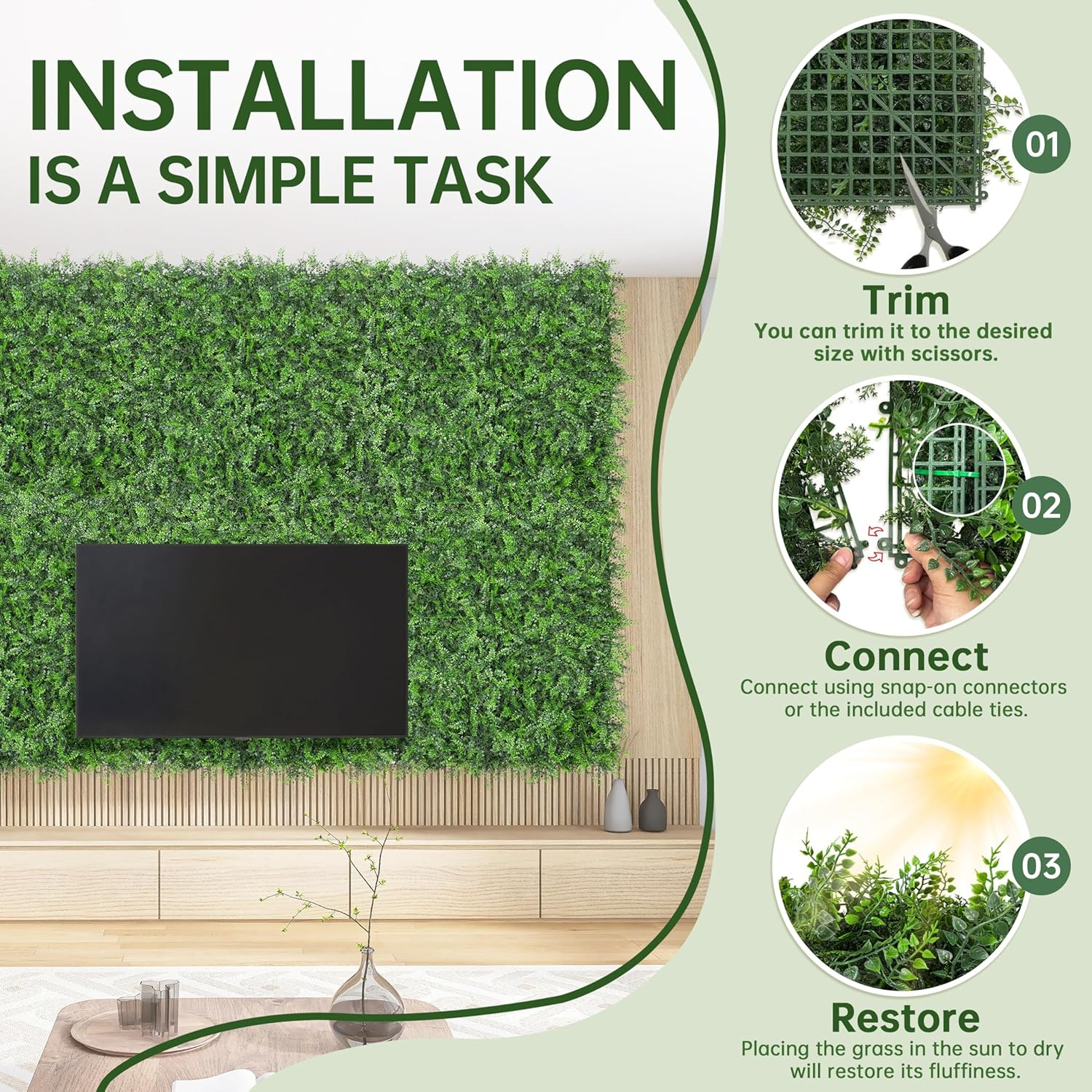 20″X20″ Boxwood Hedge Panels – 6Pcs Faux Green Wall Decor for Indoor/Outdoor Use