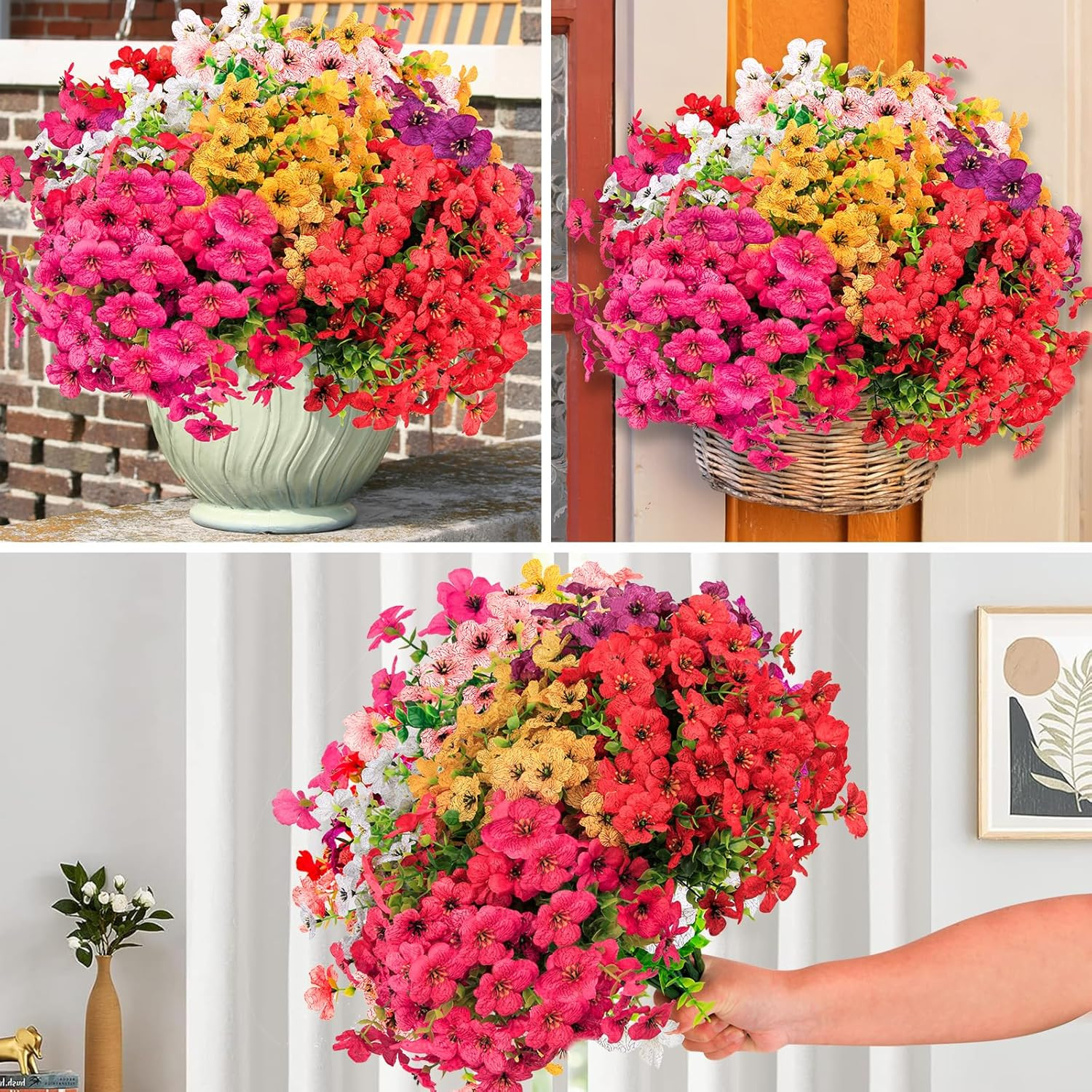 24 Bundles Artificial Flowers for Outdoors, UV Resistant No Fade Fake Flowers fo