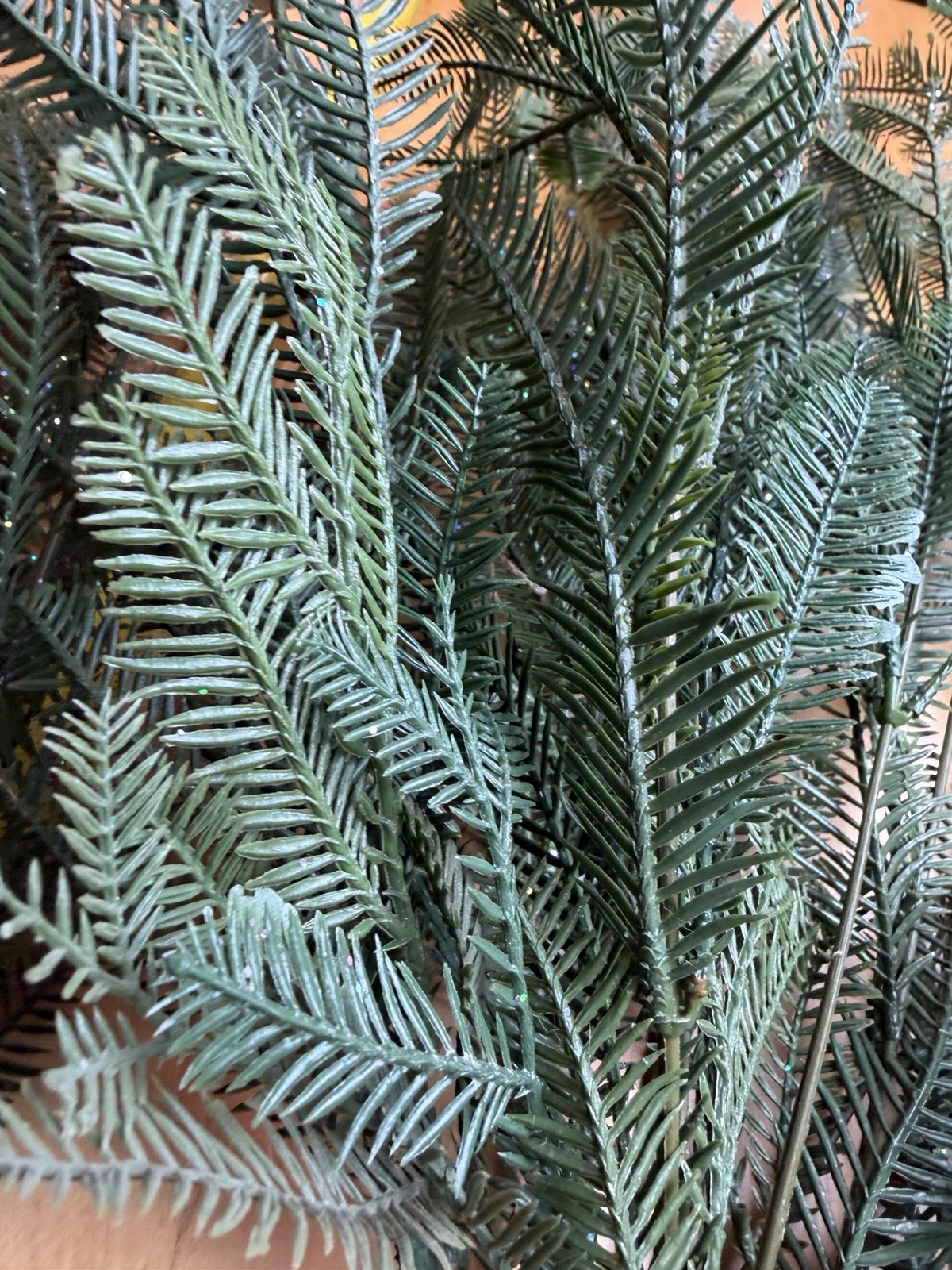 Lot of 17 Glittered Artificial Pine Branches – 1 Full Bush Stem + 16 Sprigs