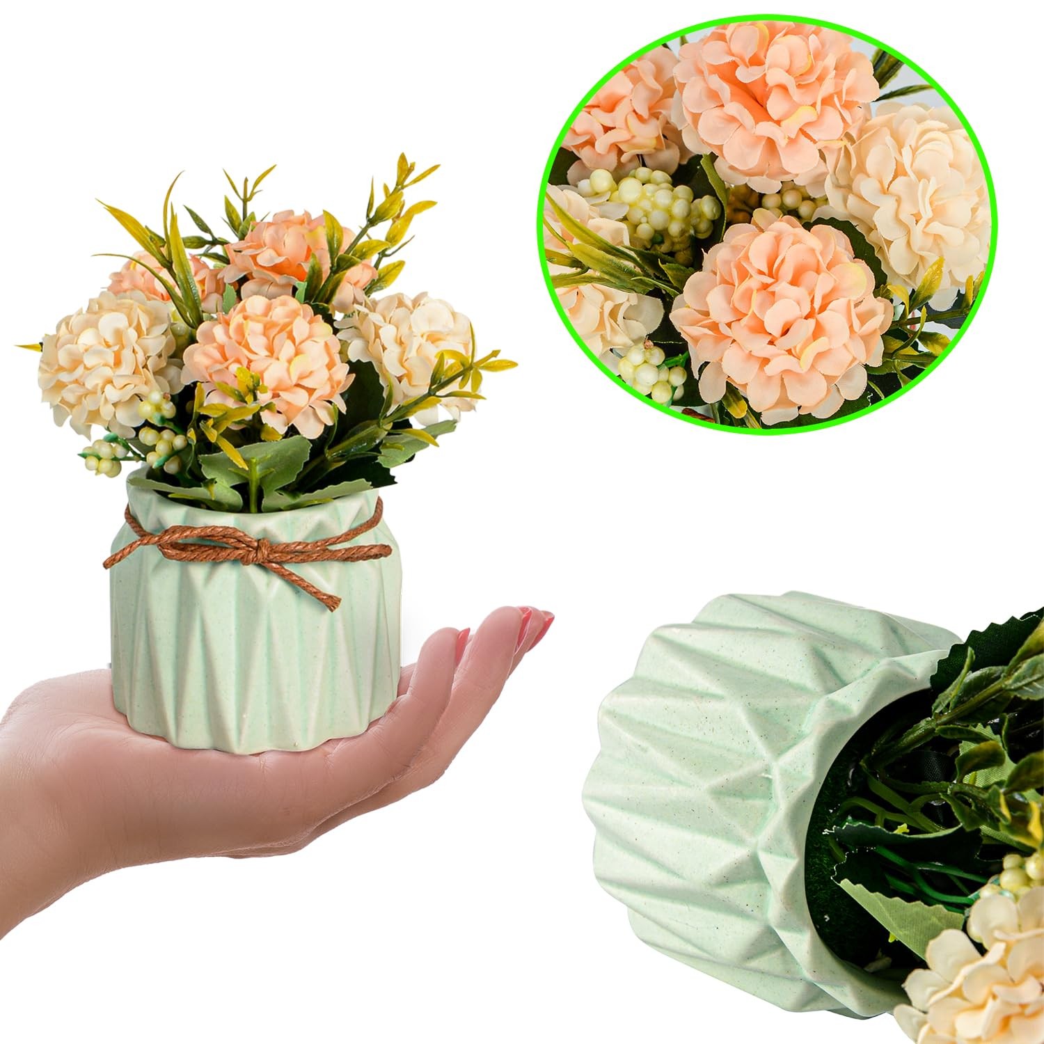 Artificial Flower Plants – Mini Fake Hydrangea Flowers in Pot for Home Decor …