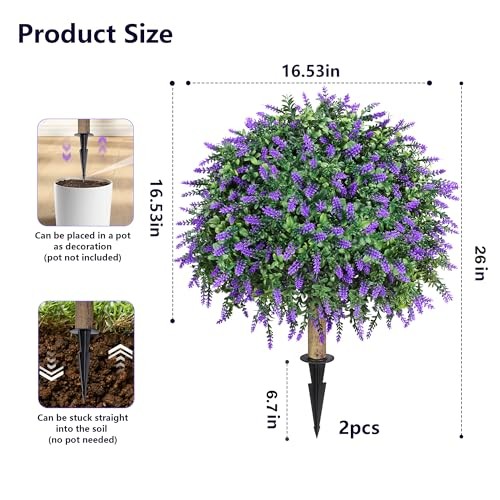 Fake Topiary Lavender 26 Inch 2 UV Resistant